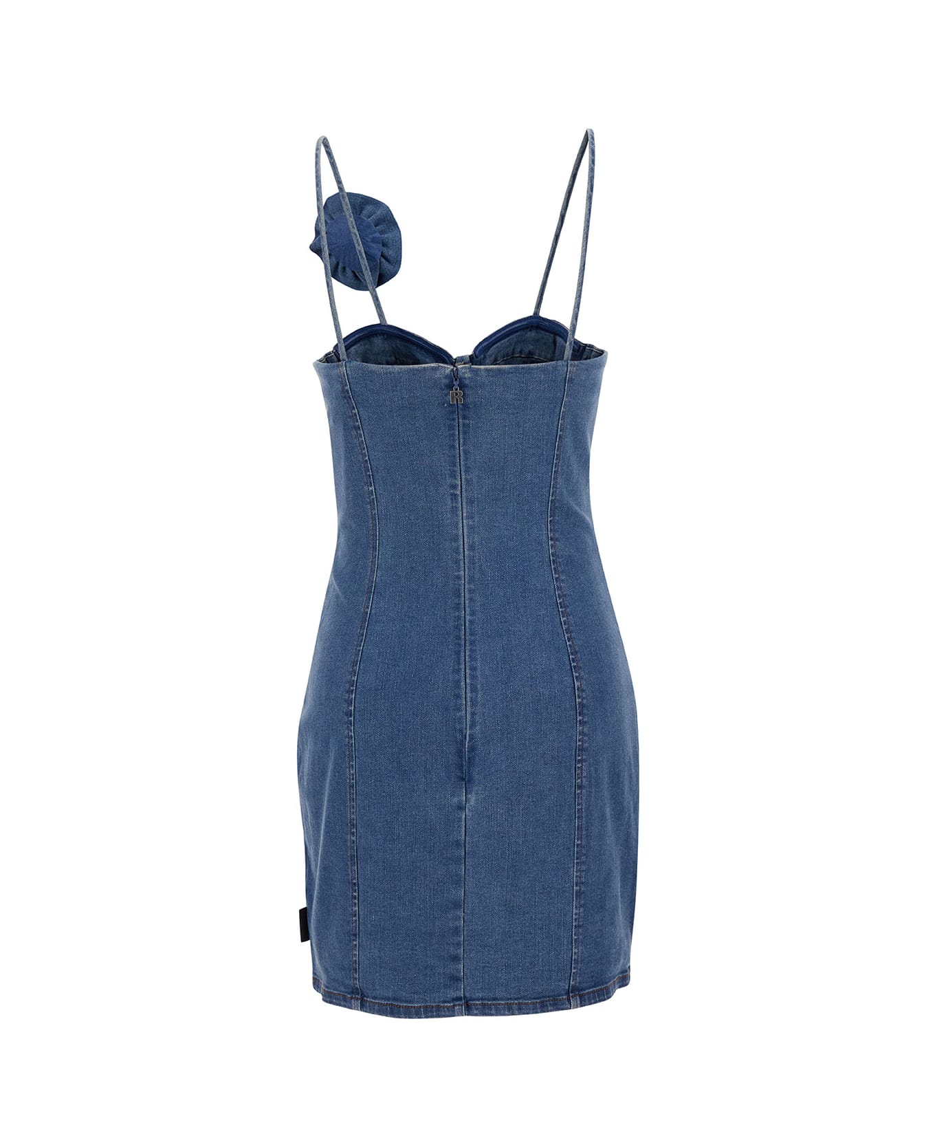 Rotate by Birger Christensen Mini Blue Dress With Rose Detail In Cotton Denim Woman - Blu