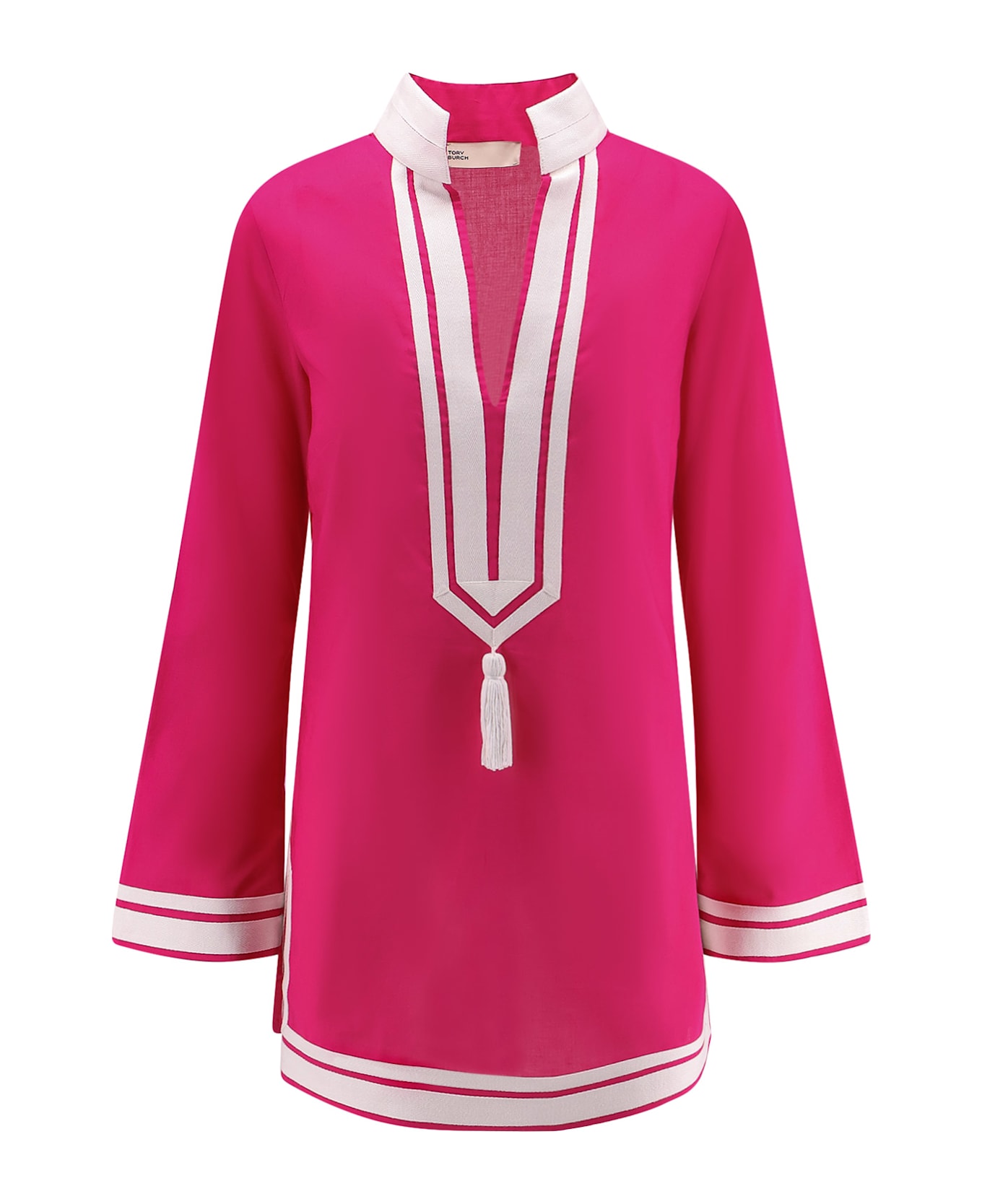 Tory Burch Cotton Short Dress With Contrasting Profiles - Bold pink