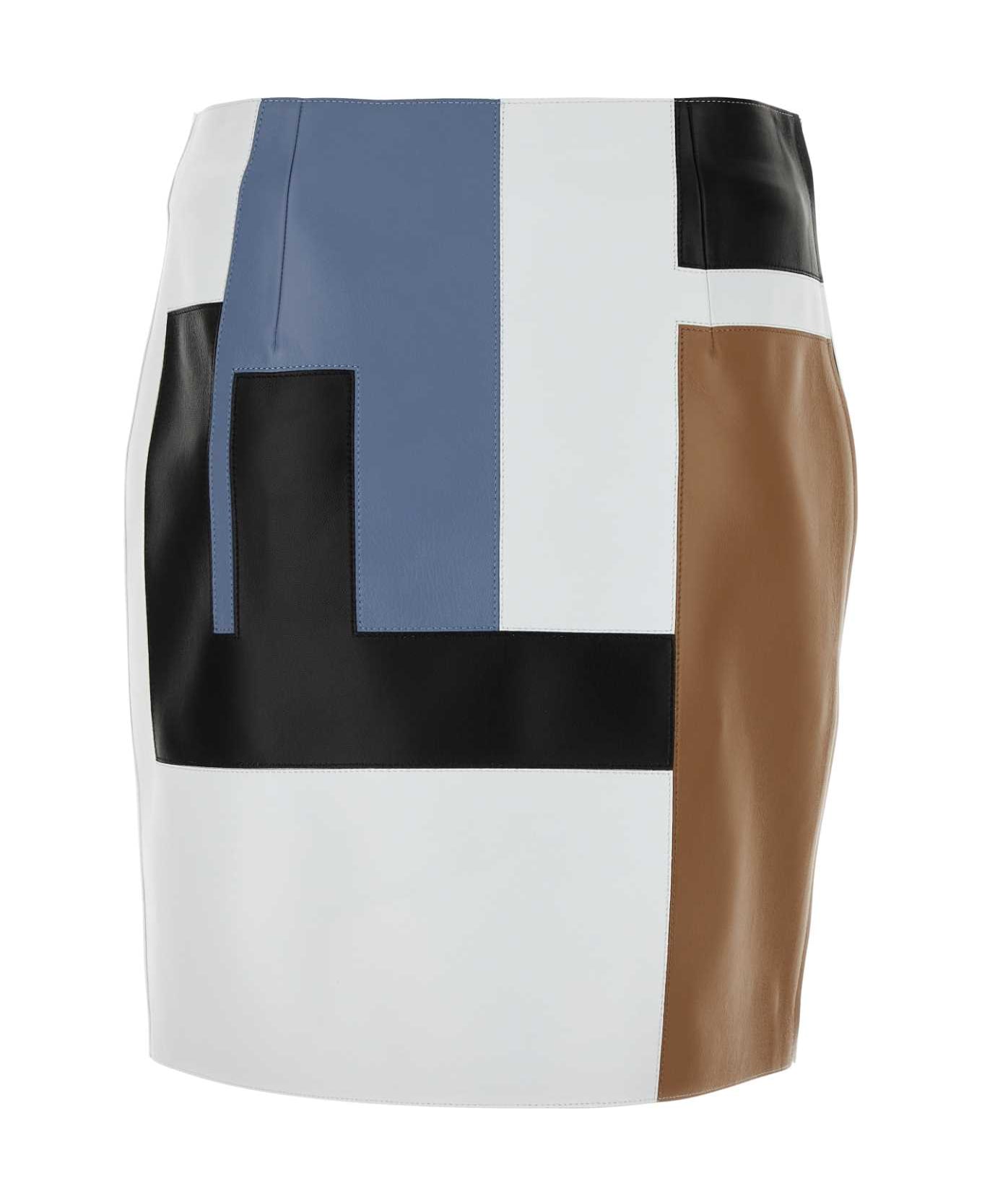 Fendi Multicolor Leather Mini Skirt - BLACKMULTI