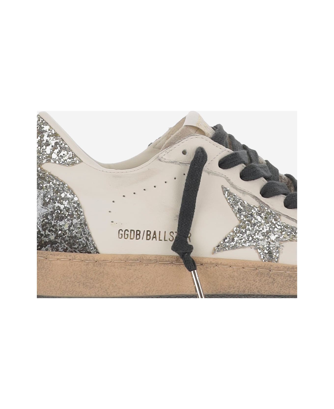 Golden Goose Ball Star Sneakers With Glitter - Silver