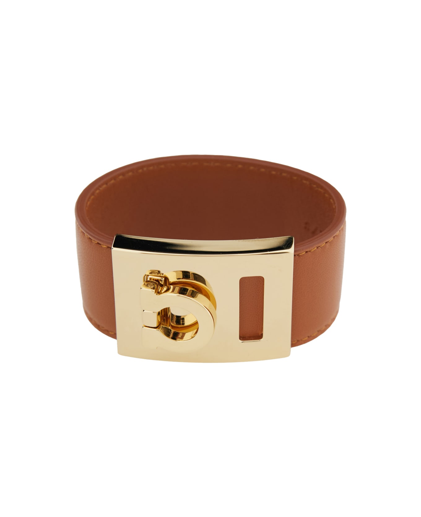 Ferragamo 
hug
 Brown Bracelet With Gancini Detail In Smooth Leather Woman - Brown