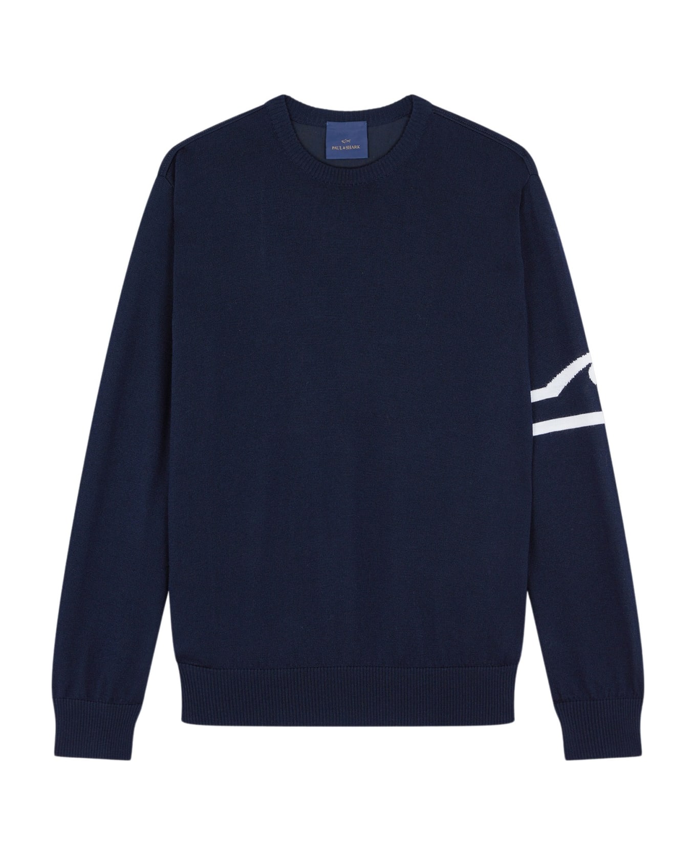 Paul&Shark Wool Crewneck With Fin Intarsia - Blue Milk