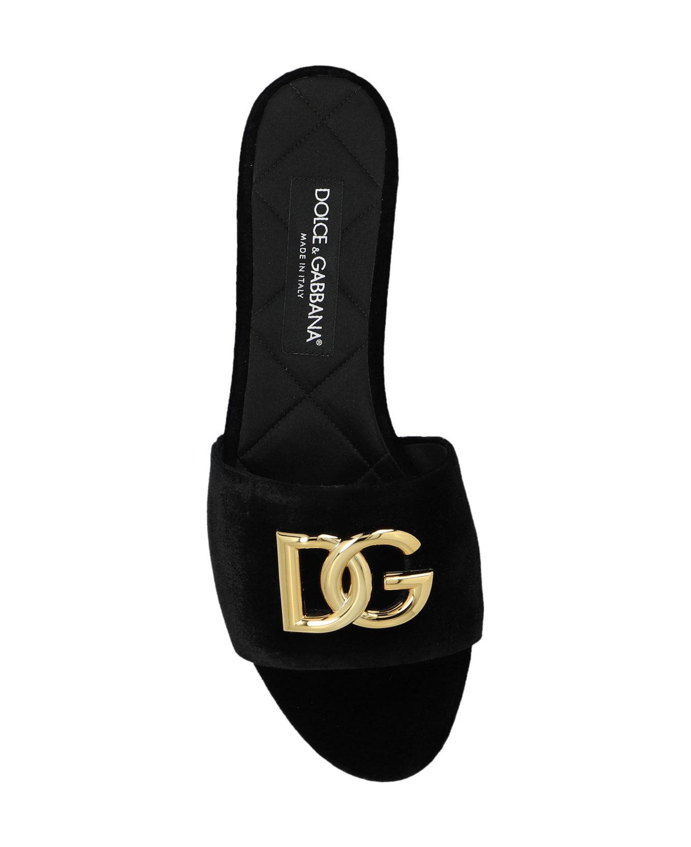 Dolce & Gabbana Dg Logo Plaque Velvet Slides - Black