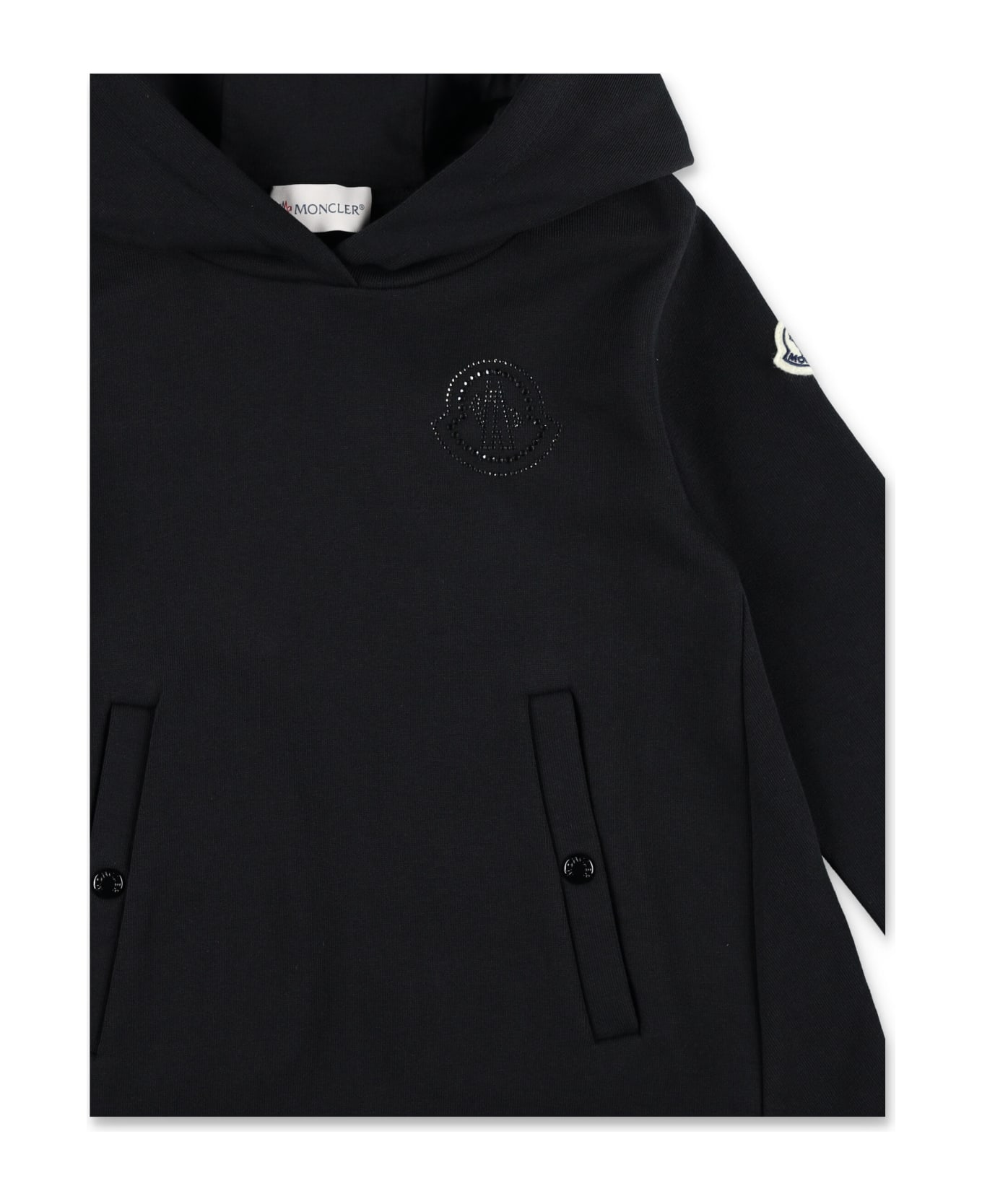 Moncler Hooded Crystal Logo Dress - Black