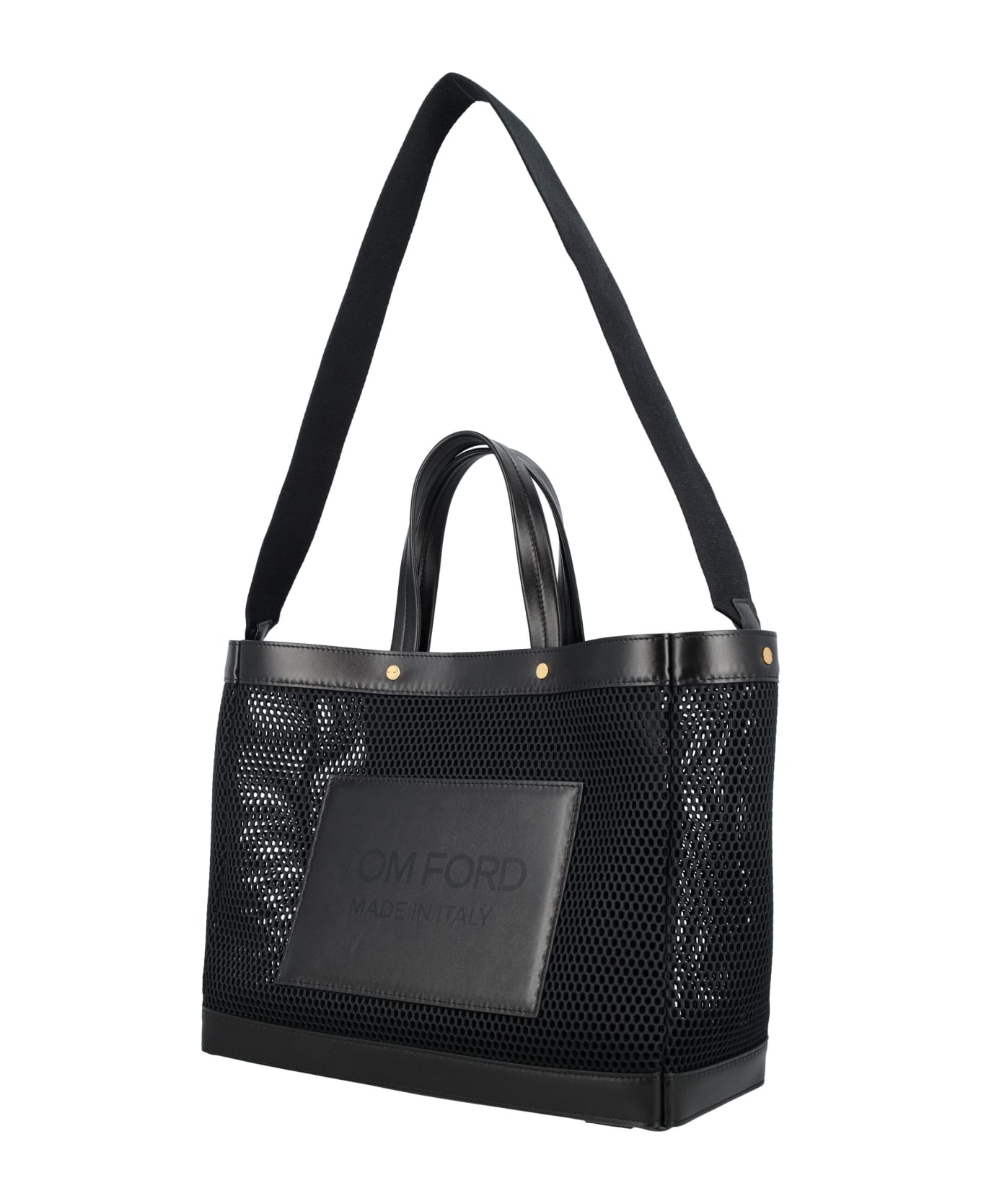 Tom Ford Mesh And Leather T Screw Small E/w Shopping Bag - BLACK