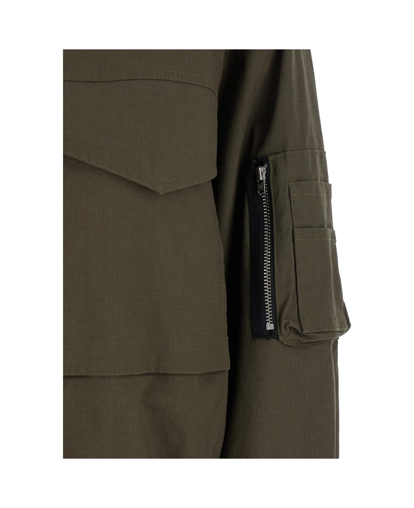 Mauro Grifoni Green Cropped Jacket With Maxi Pockets On Front And Sleeve In Cotton Woman - Green