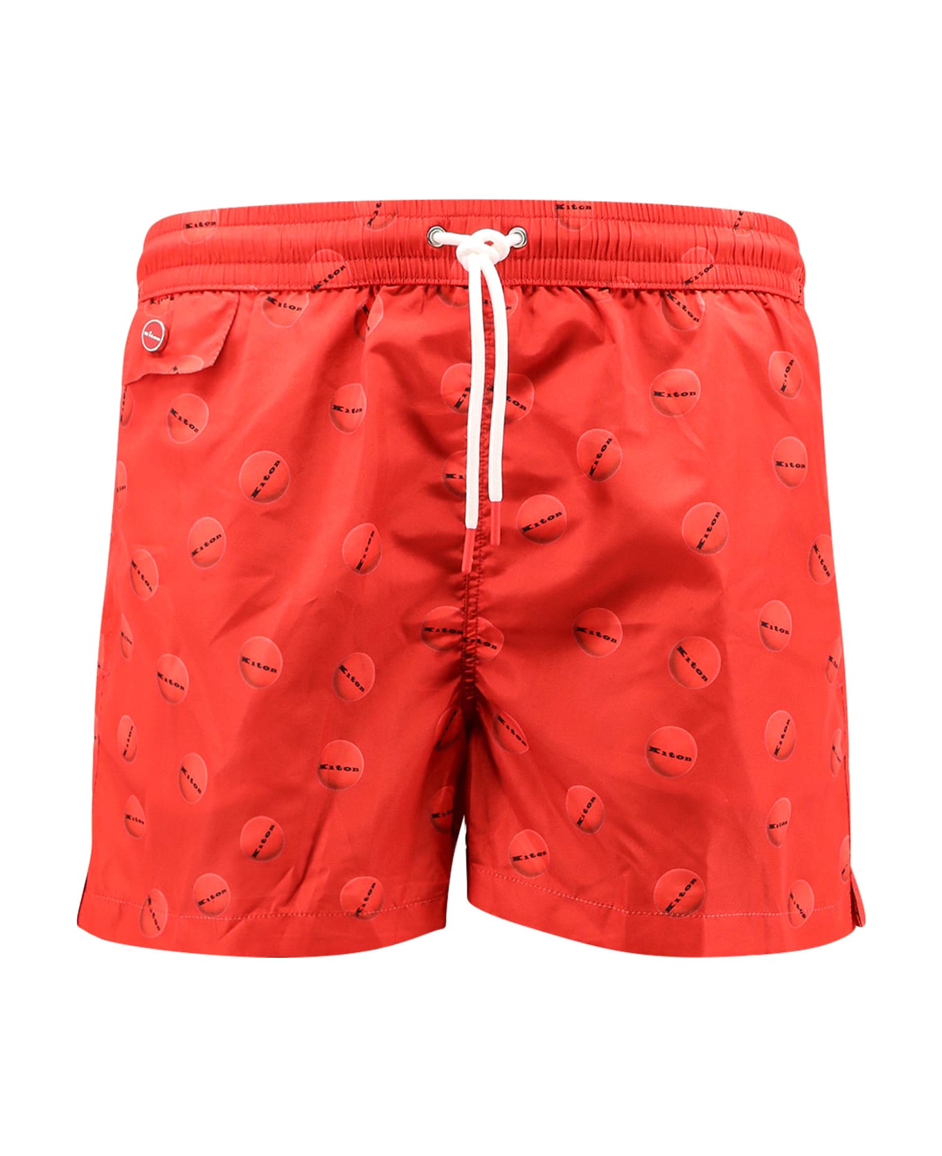 Kiton Nylon Swim Trunk With All-over Print - Red