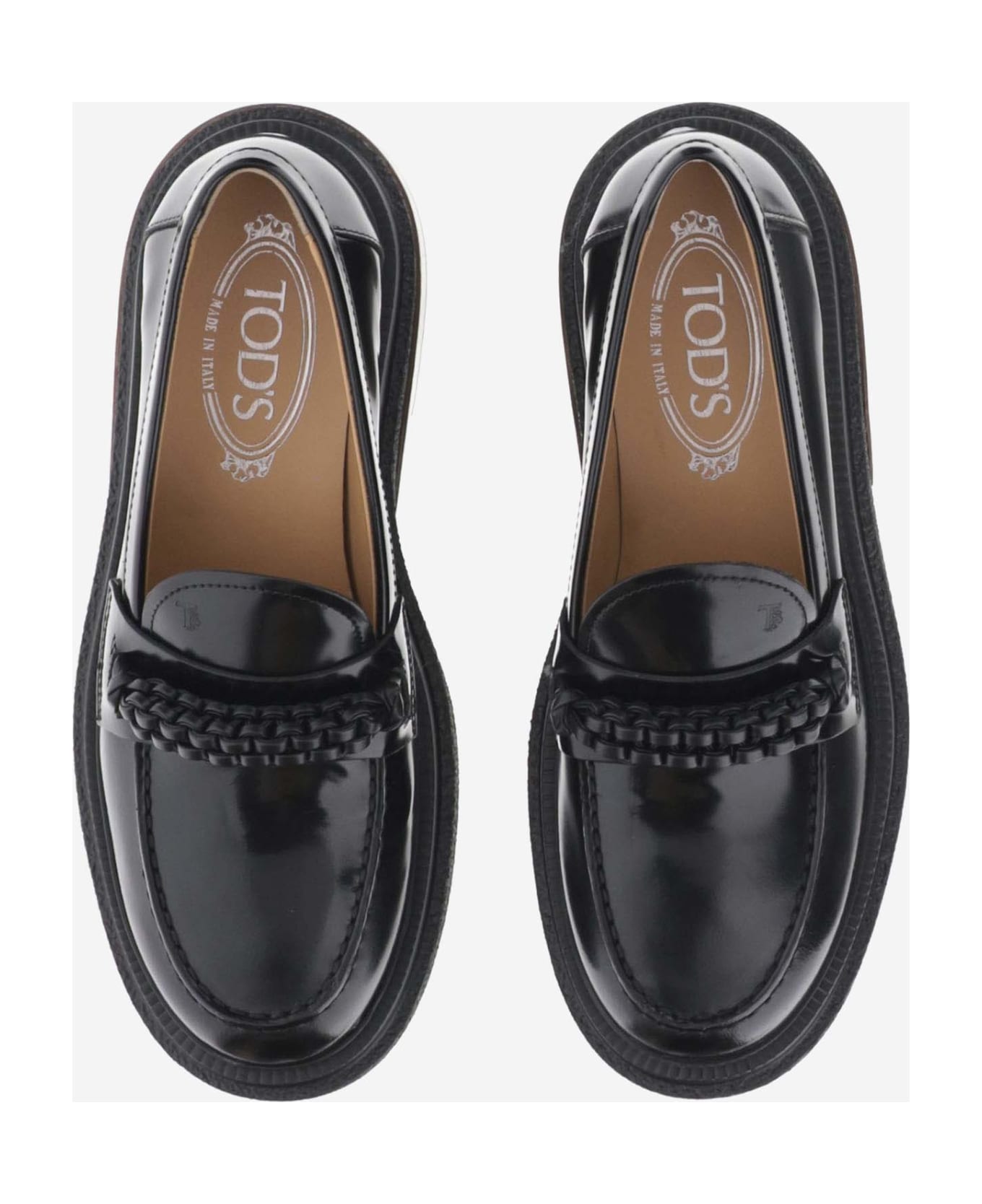 Tod's Leather Loafers With Weave - Black フラットシューズ