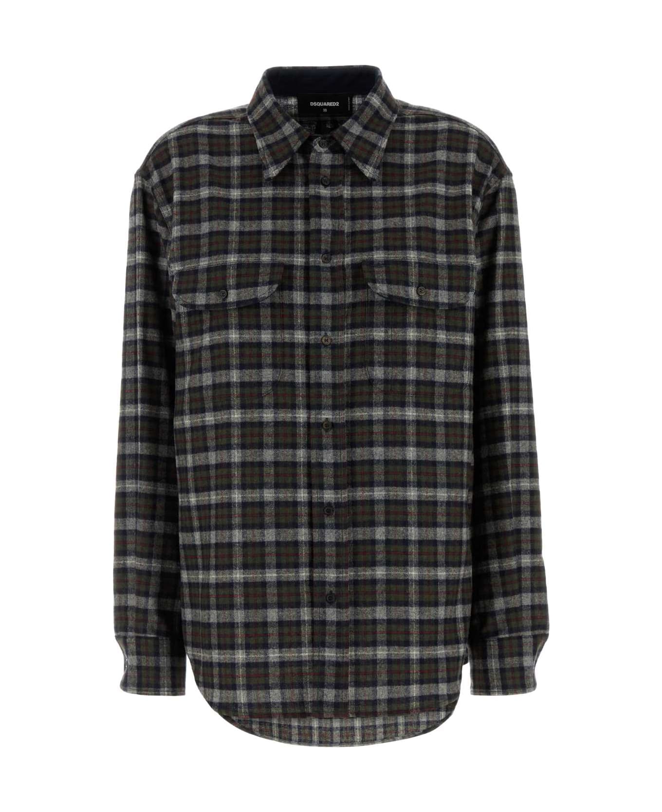 Dsquared2 Embroidered Flanel Shirt - MILITARYGREENWHITEBOREAUX