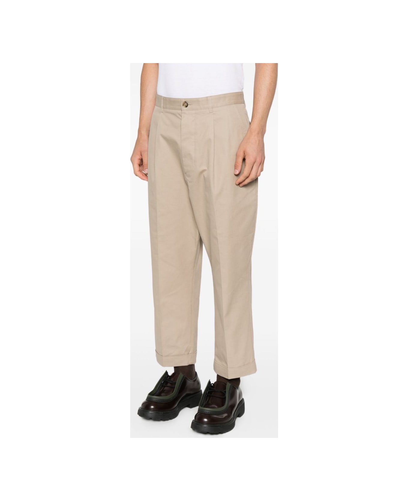 Ami Alexandre Mattiussi Ami Paris Pleated Cotton Trousers - Beige