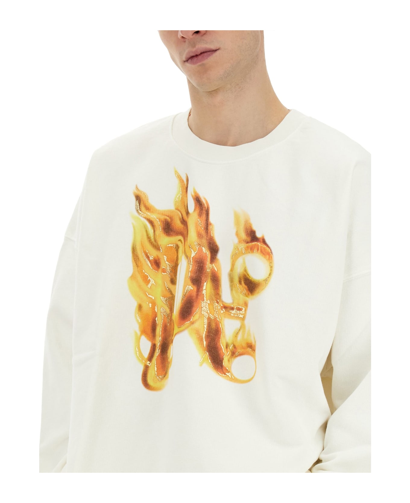 Palm Angels Burning Monogram Sweatshirt - WHITE