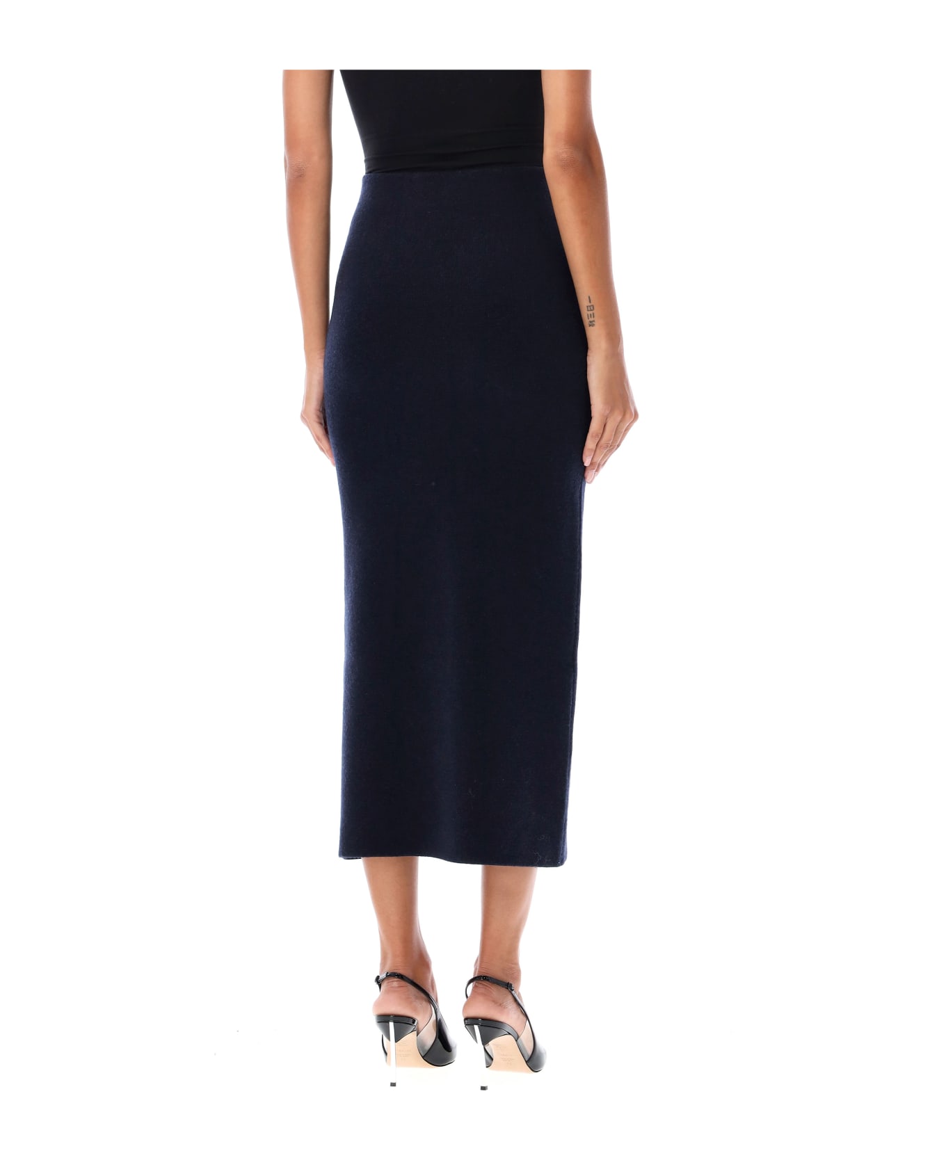 self-portrait Compact Wool Midi Skirt - NAVY