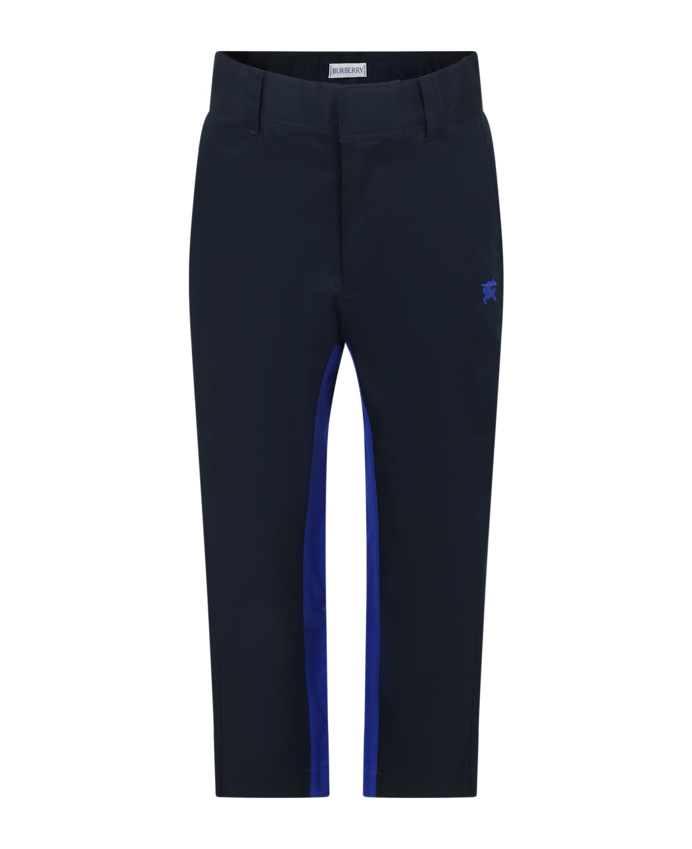 Burberry Blue Trousers For Boy With Embroidery - Blue ボトムス
