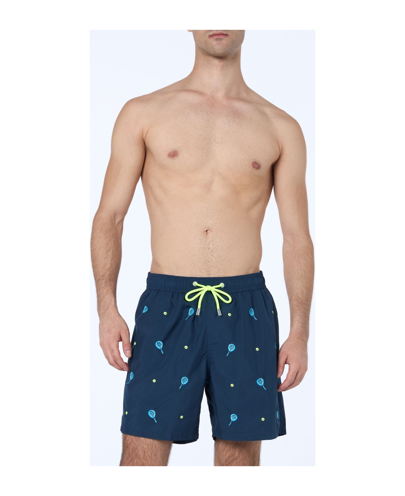 MC2 Saint Barth Mid-length Striped Gustavia Swim-shorts With Padel Embroidery - BLUE