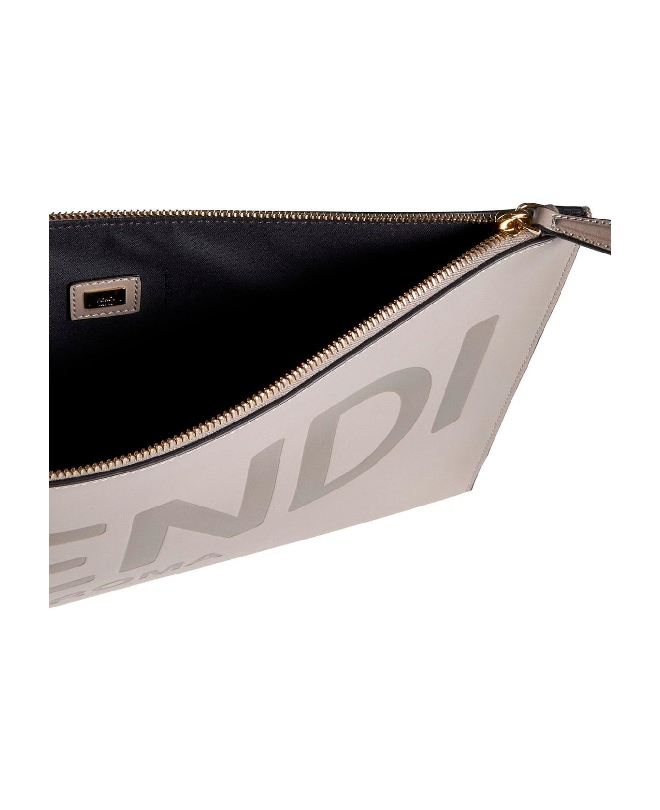 Fendi Logo Debossed Zipped Clutch Bag - Grigio