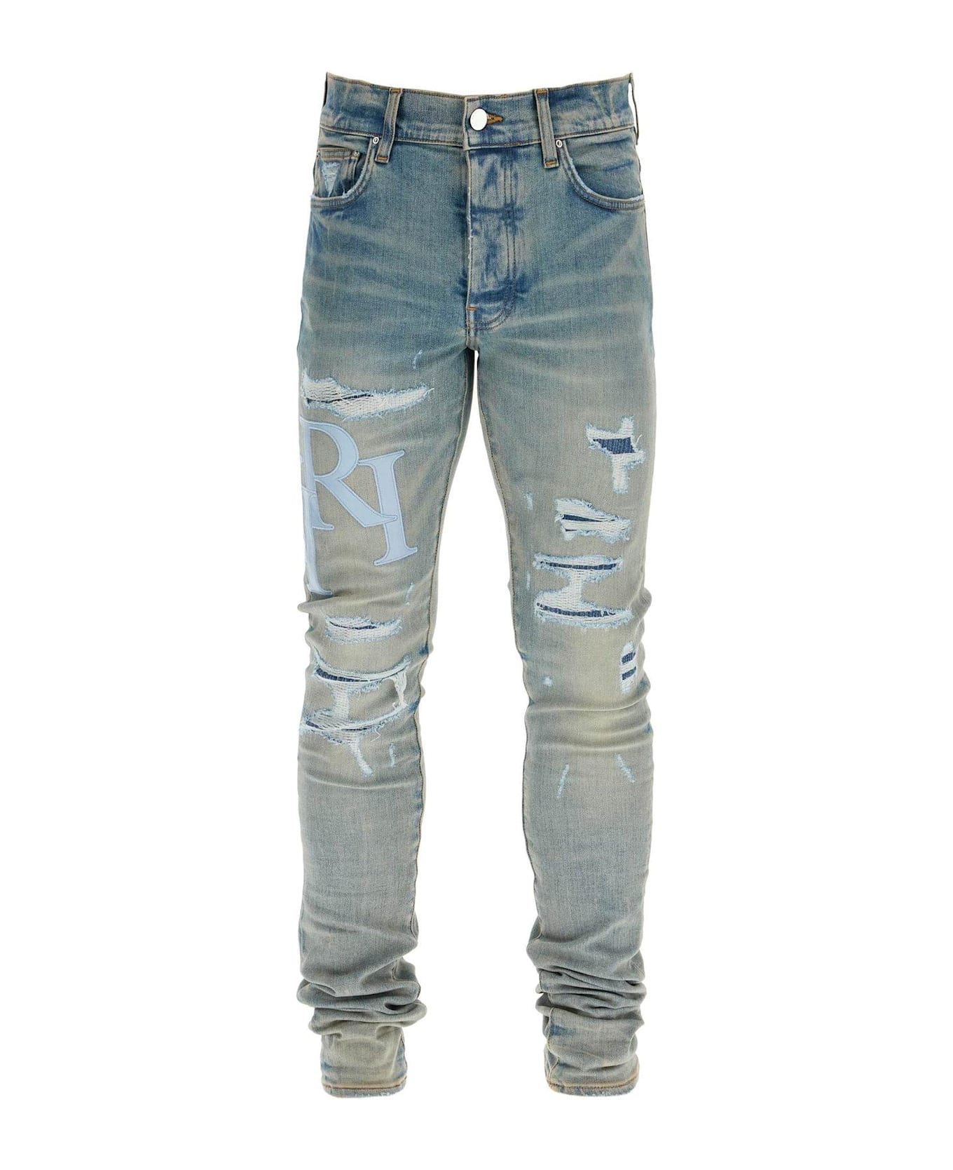 AMIRI Logo Patch Distressed Skinny Jeans - BLUE