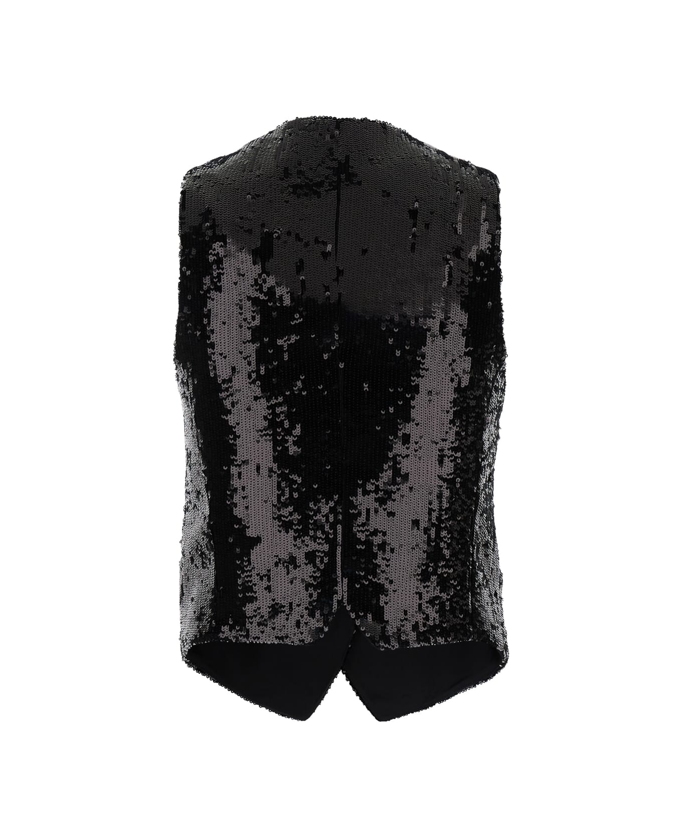 PT Torino Black Sequins Vest In Techno Fabric Woman - Black