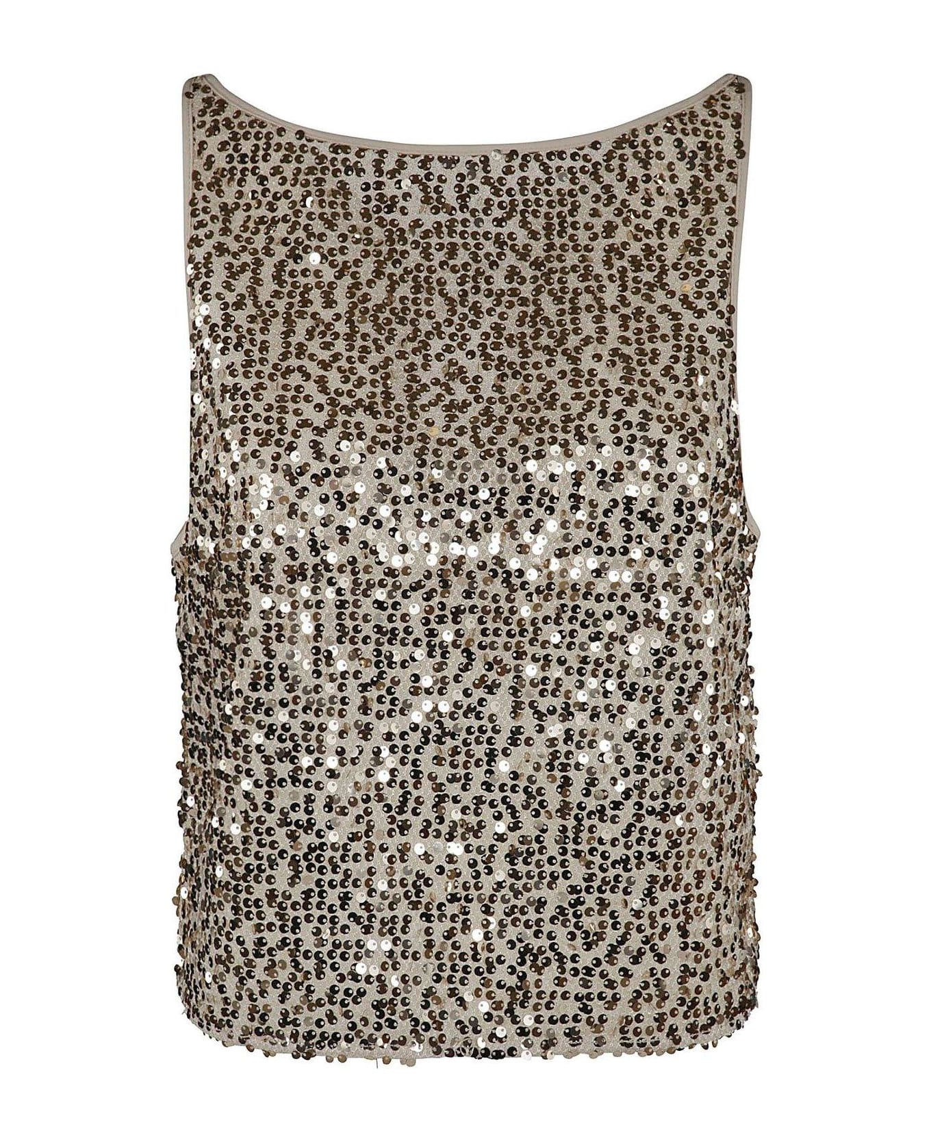 Rotate by Birger Christensen Net Sequins Boatneck Top - Macadamia