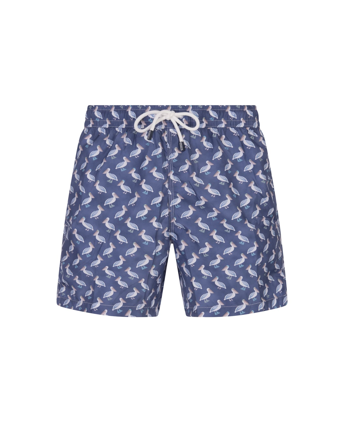 Fedeli Blue Swim Shorts With Pelican Pattern - Blue