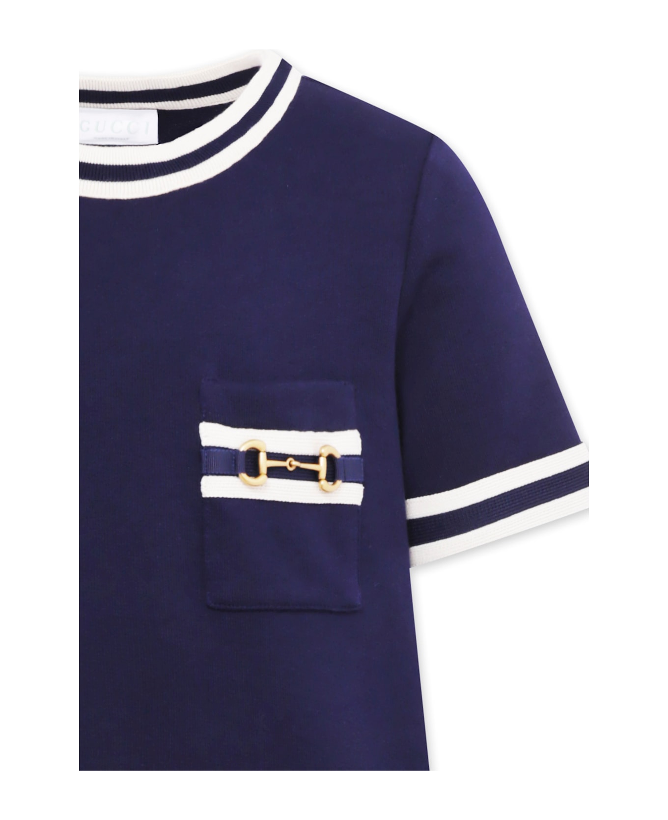 Gucci Blue Dress For Girl With Iconic Horsebit - Blue