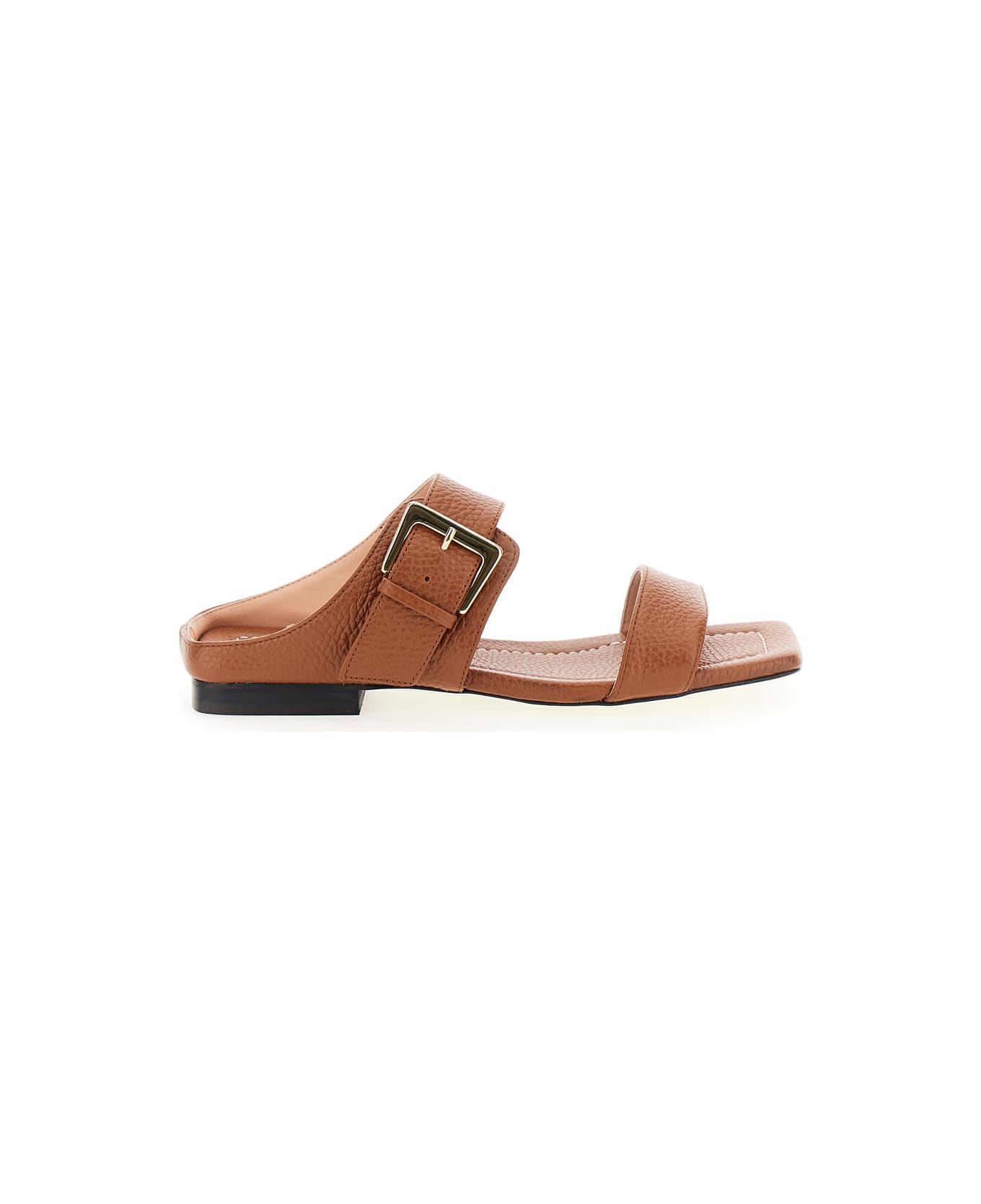 Pollini Brown Sandals With Maxi Buckle In Leather Woman - Brown