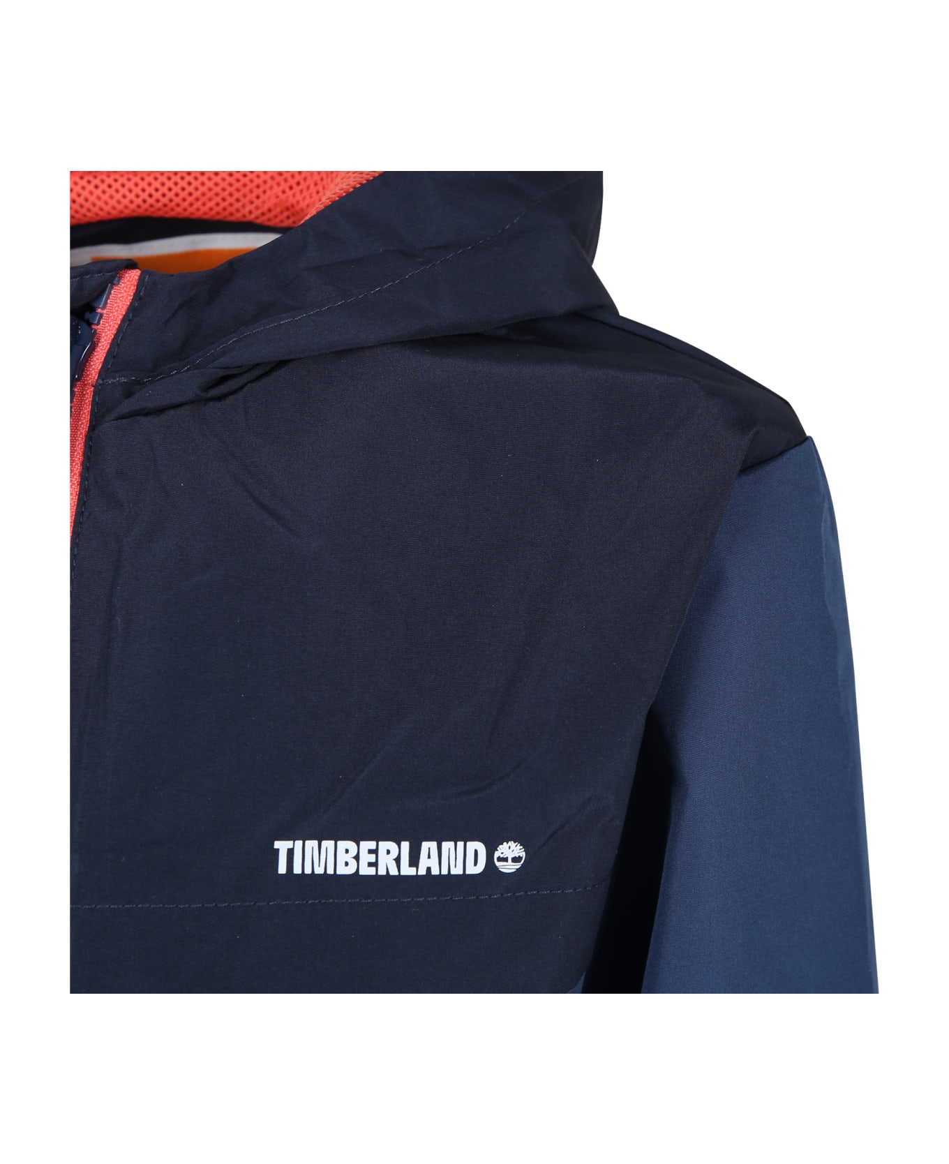 Timberland Blue Windbreaker For Boy With Logo - Blue コート＆ジャケット