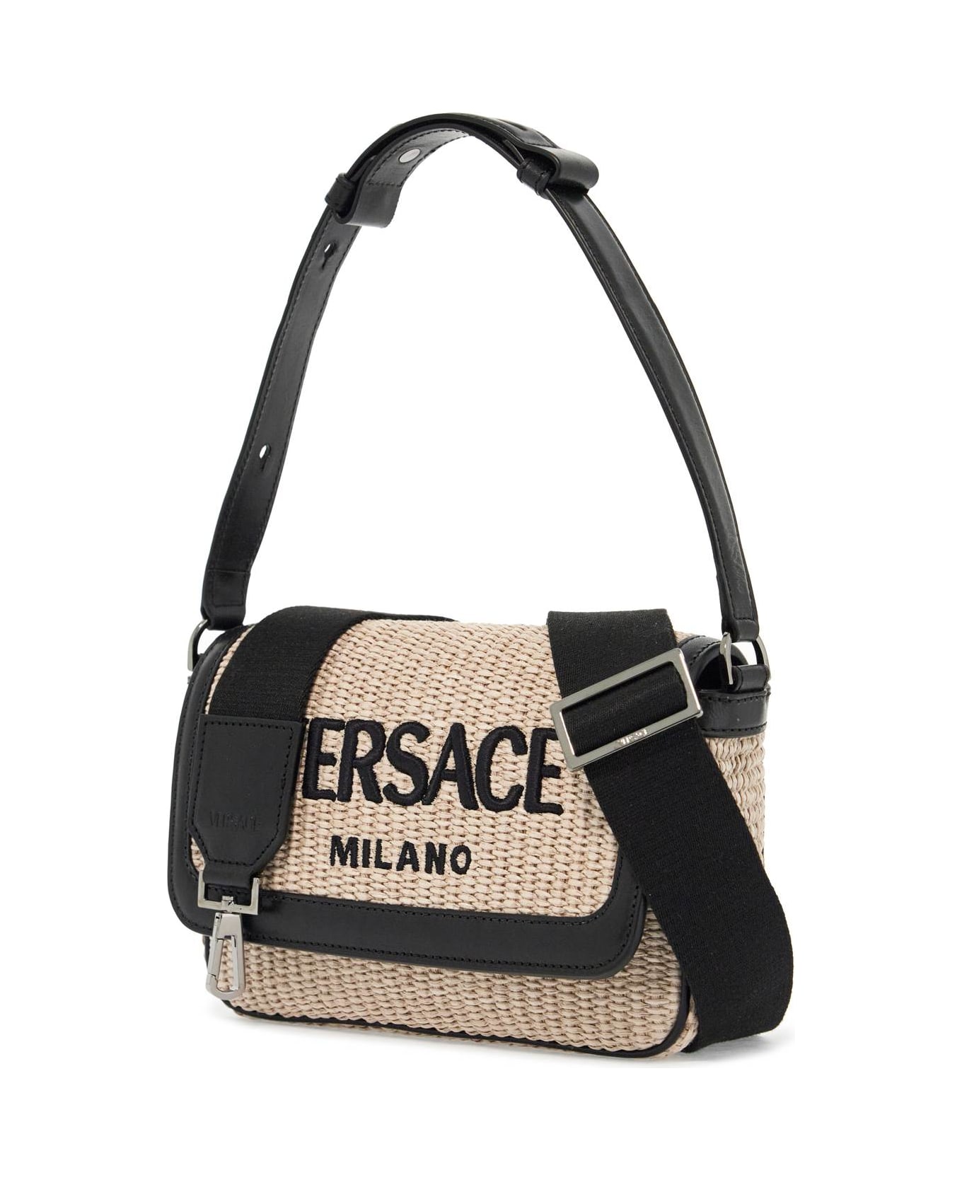 Versace Milano Raffia Bag - NATURAL+BLACK-RUTHENIUM (Black)