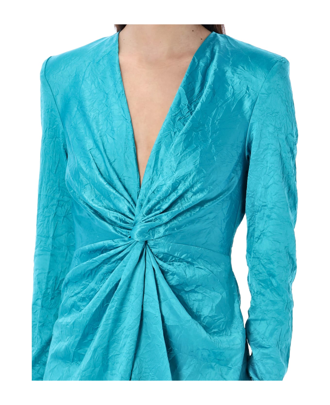 Ganni Crinckled Satin Midi Dress - BLUE