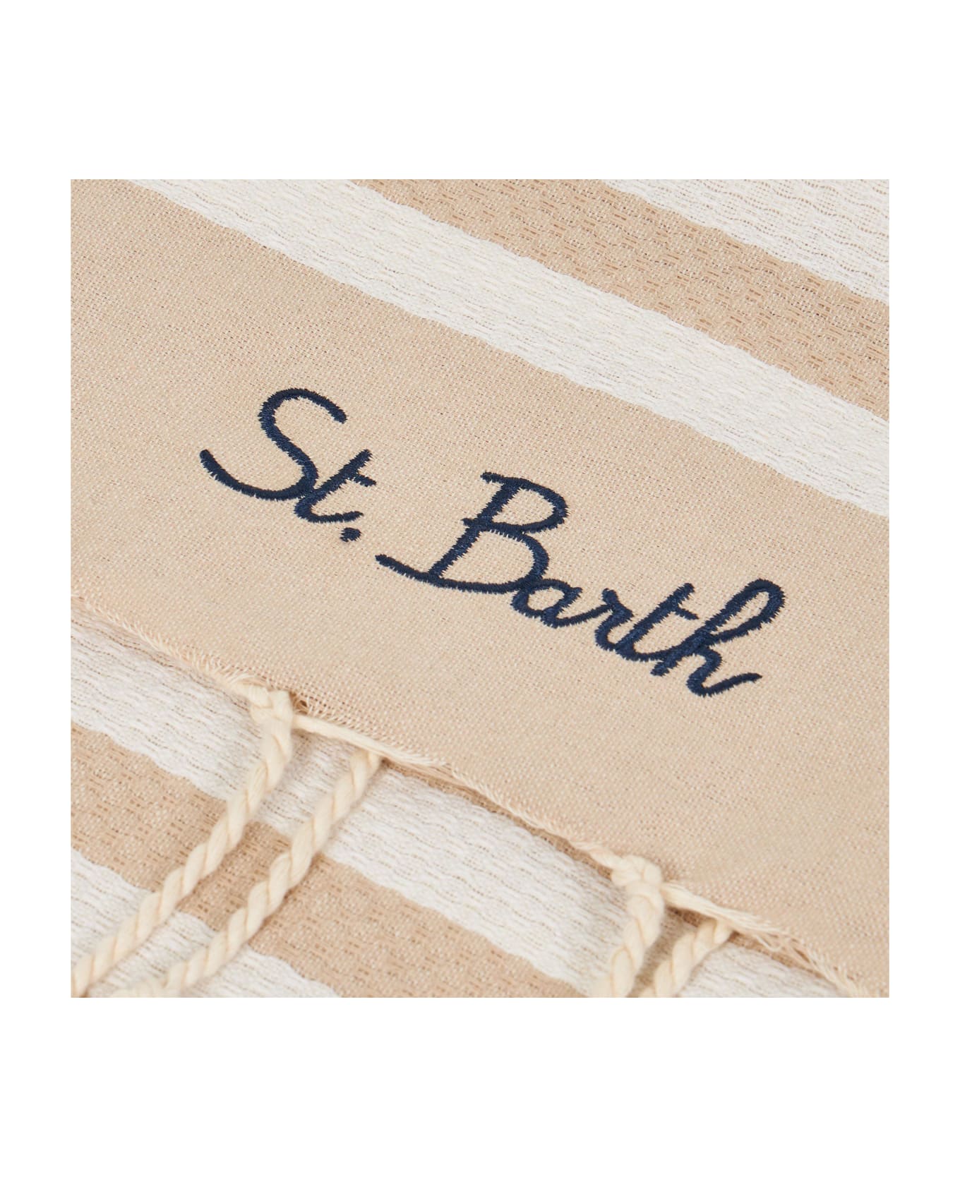 MC2 Saint Barth Fouta Classic Honeycomb With White And Beige Stripes - WHITE ビーチタオル