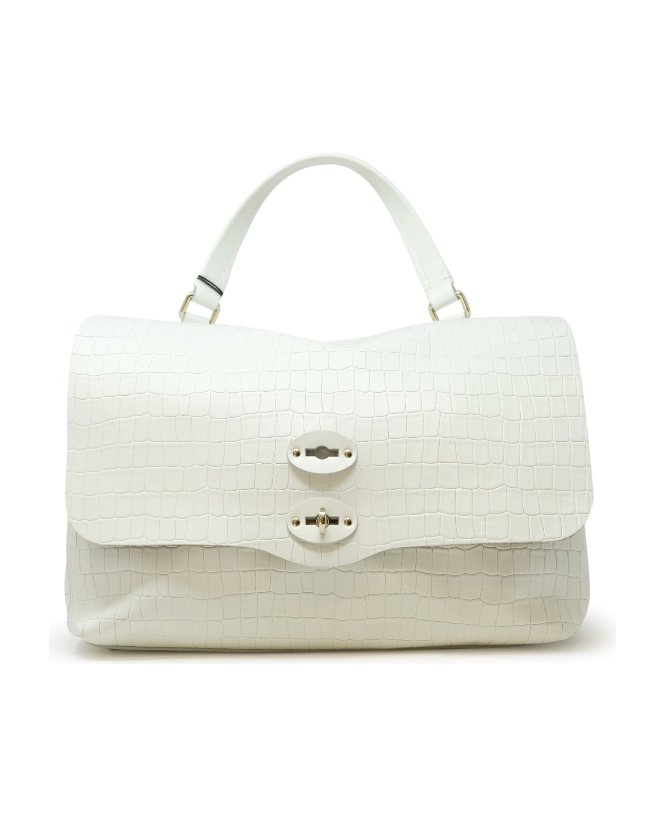 Zanellato 068090-0740000-z1160 White Lino Postina Cayman M Leather Handbag - WHITE