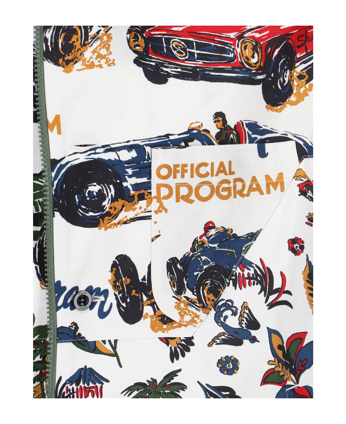 Sacai 
car Race And Tropical Print
 Shirt - White