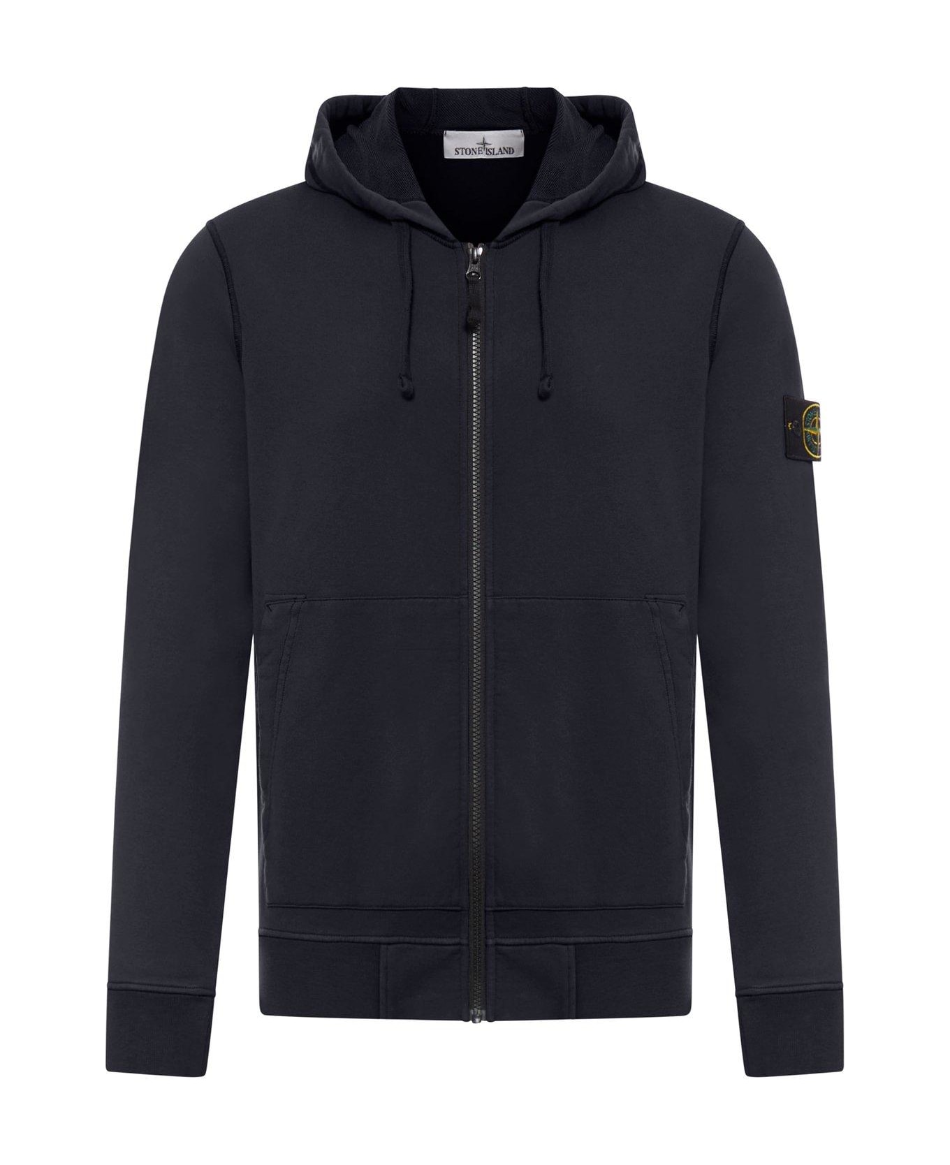 Stone Island Compass Patch Zip-up Hoodie - BLEU