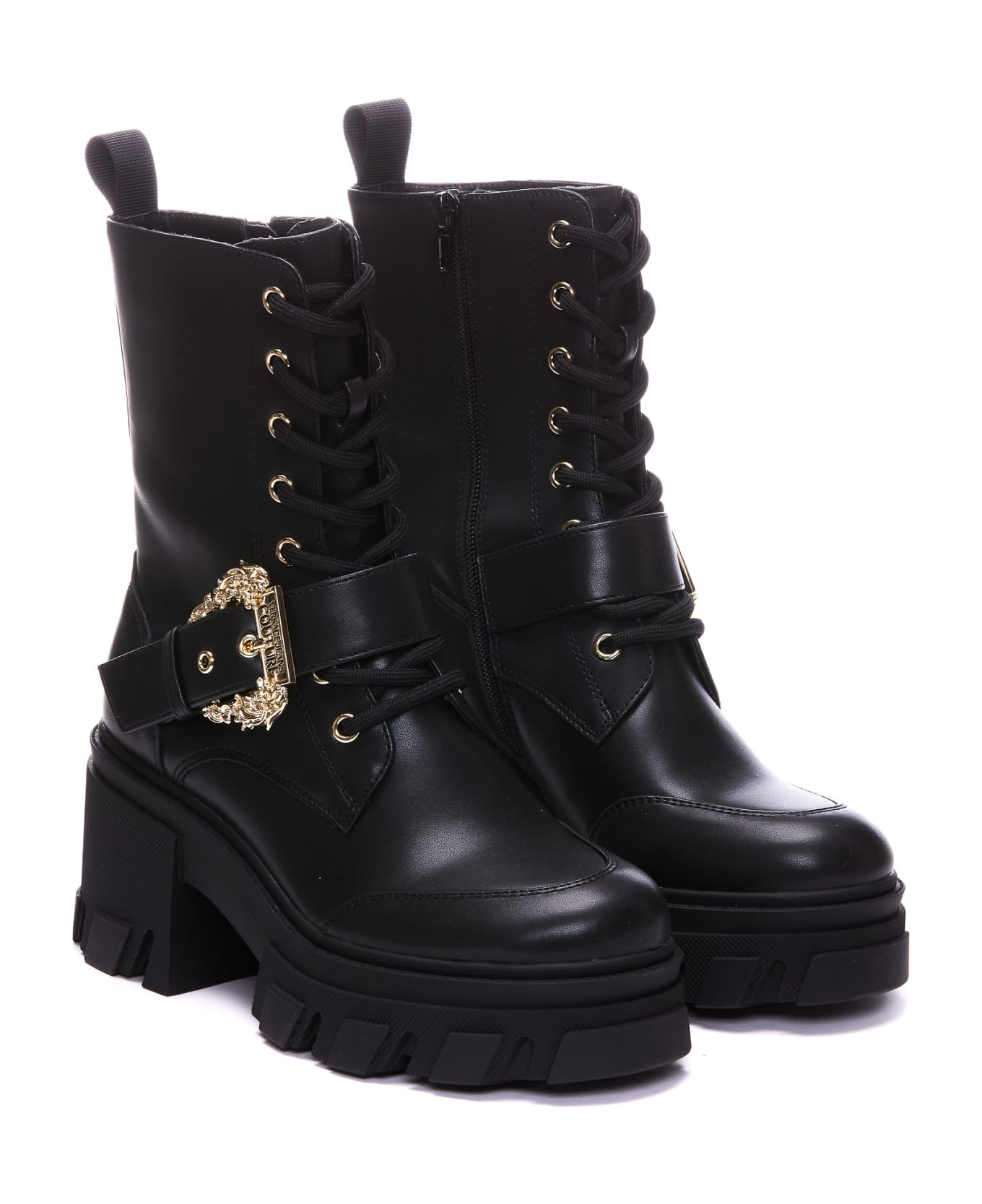 Versace Jeans Couture Drew Baroque Buckle Lace-up Ankle Boots - Black
