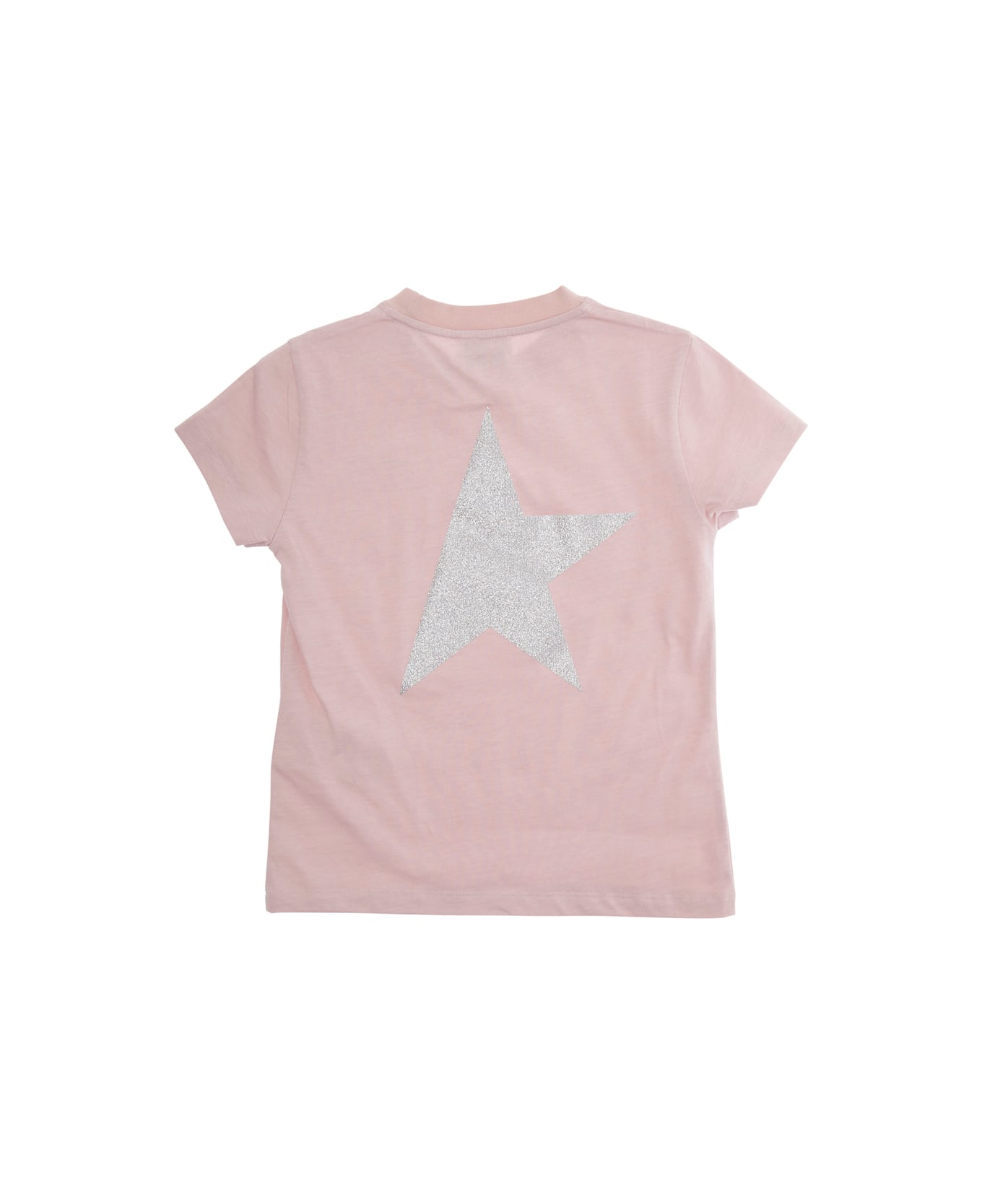 Golden Goose Pink Crewneck T-shirt With Logo Detail On The Front And Maxi Print On The Rear In Cotton Girl - Pink