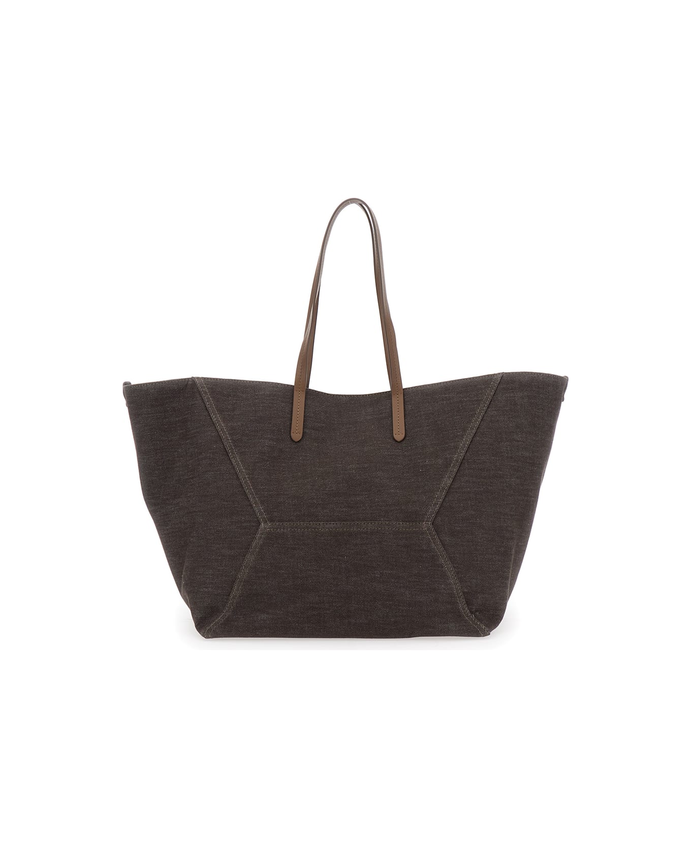 Brunello Cucinelli 
duo
 Brown Shoulder Bag With Two Flat Handles And Concealed Magnetic Closure In Cotton Woman - Brown