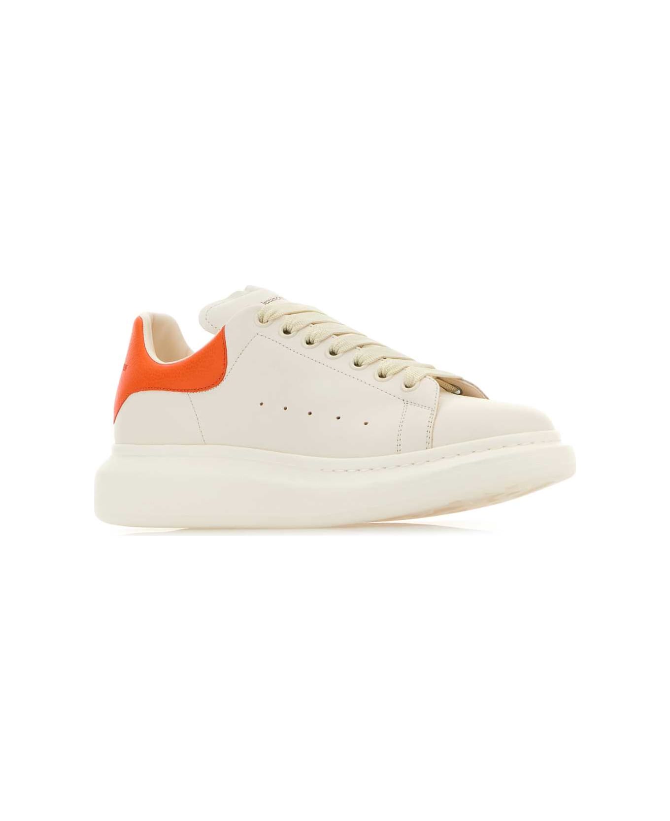 Alexander McQueen White Leather Sneakers With Orange Leather Heel - OFFWHITEORANGE