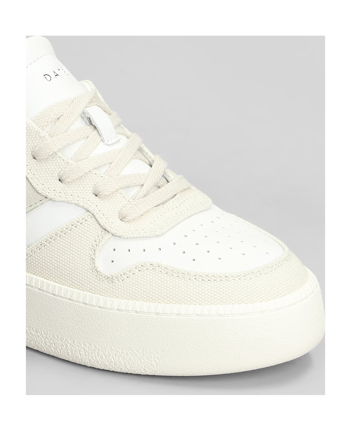 D.A.T.E. Court Platform Sneakers In White Leather And Fabric - Beige