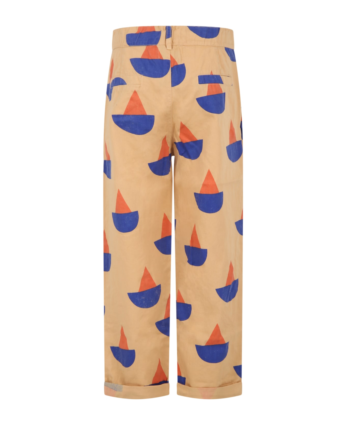 Bobo Choses Beige Trousers For Boy With Multicolor Boat Print All-over - Beige