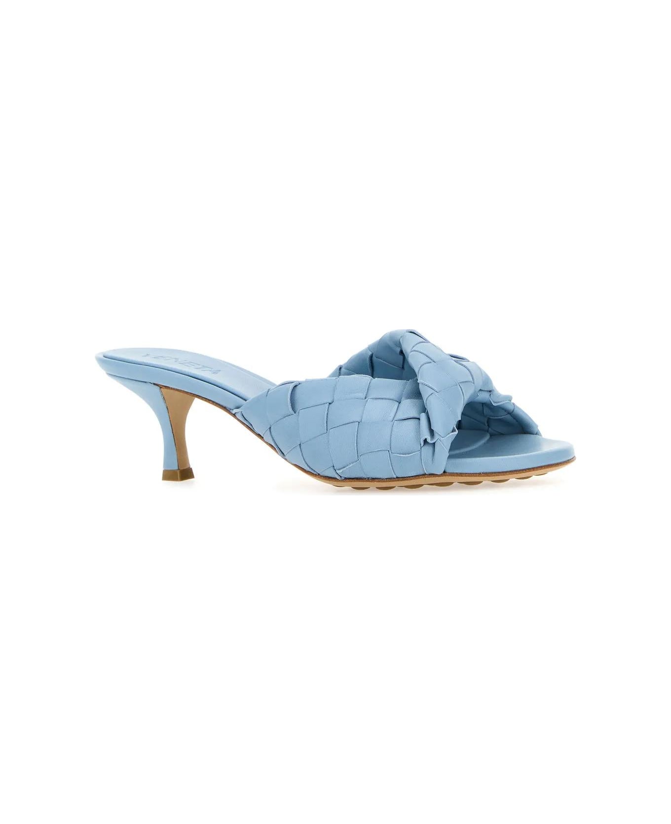 Bottega Veneta Light Blue Leather Blink Mules - Blue