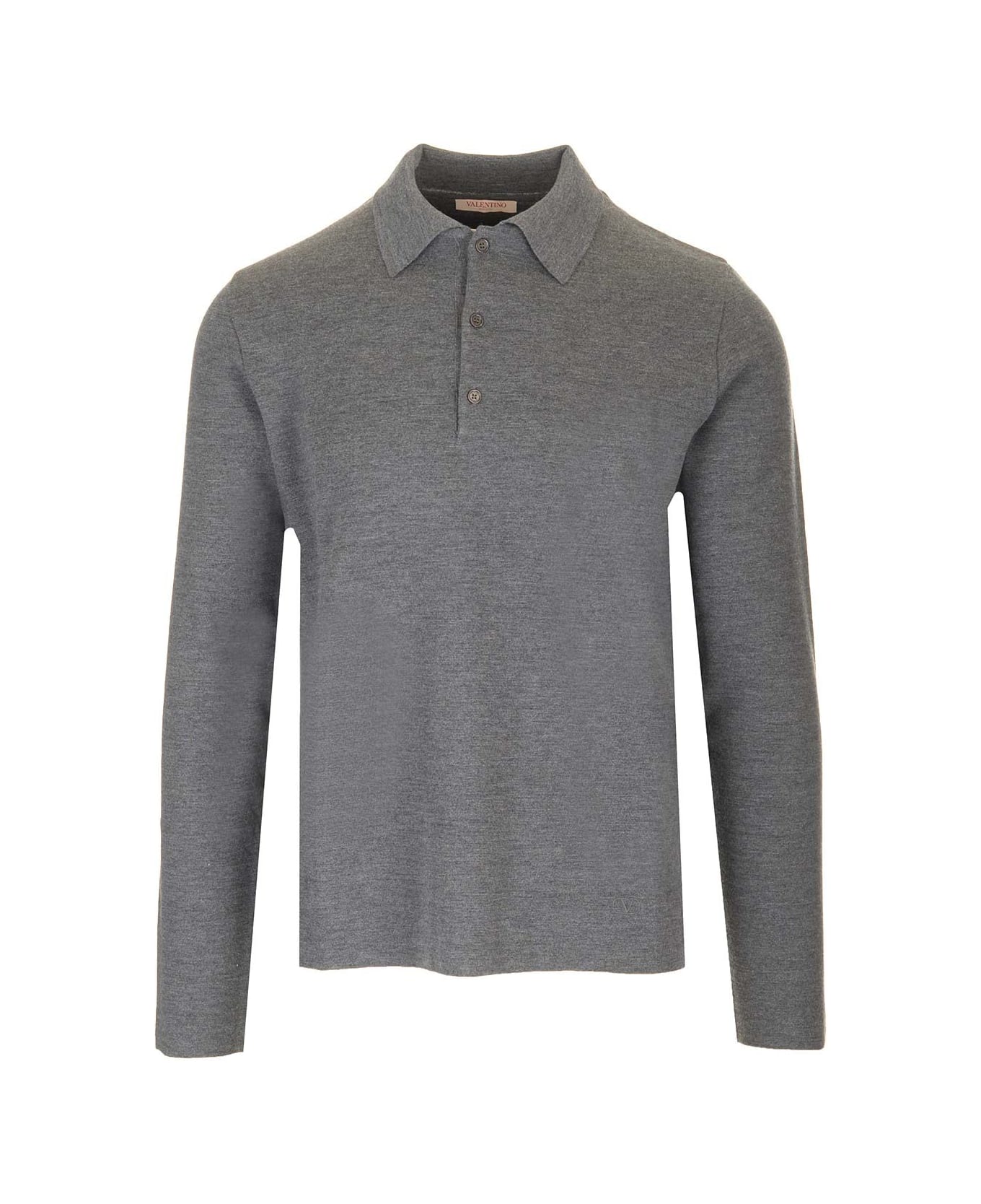 Valentino Garavani Vlogo Long Sleeve Wool Polo - Grey