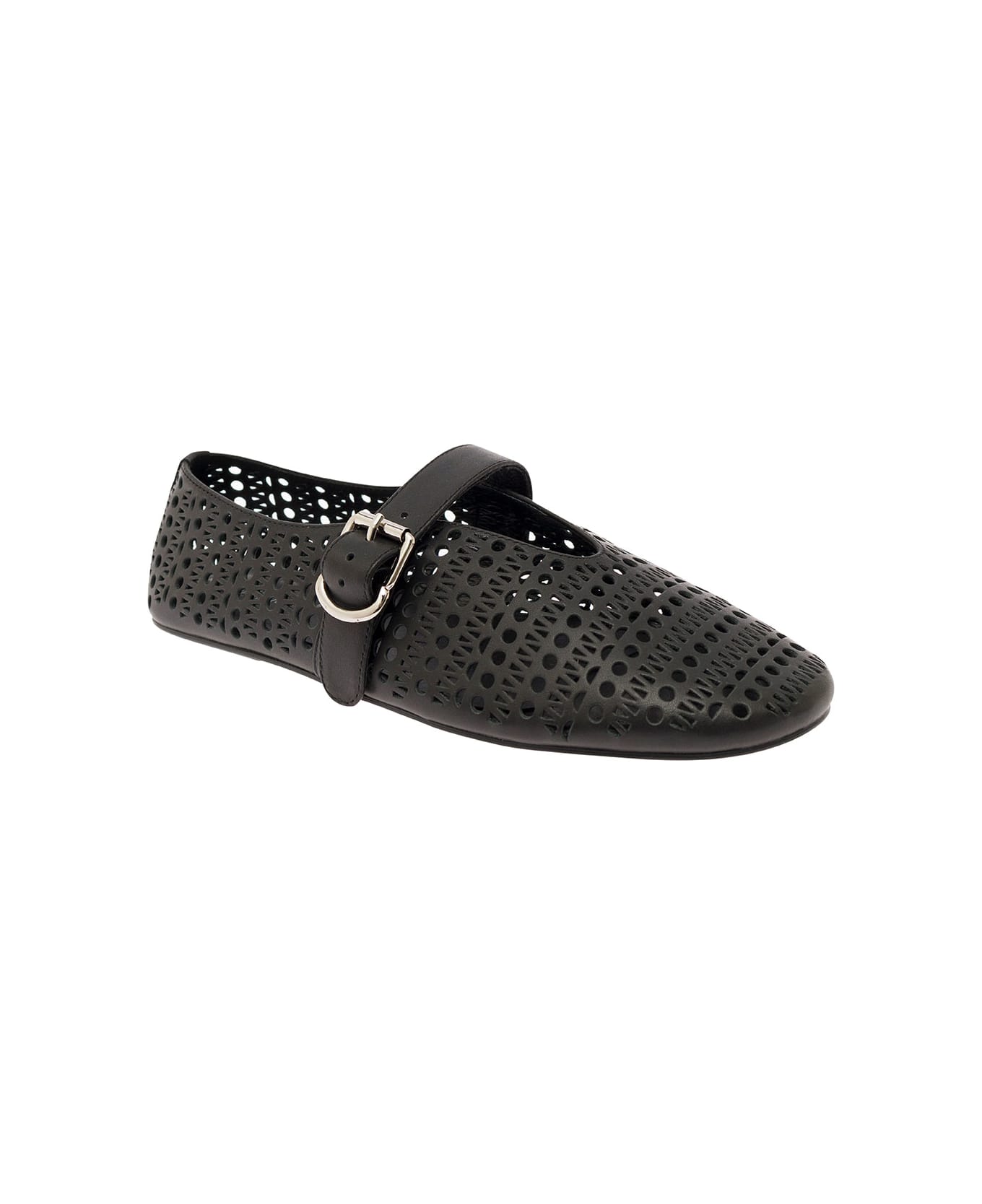 Jeffrey Campbell 'shelly' Black Ballet Flats With Maxi Buckle In Lace Effect Leather Woman - Black