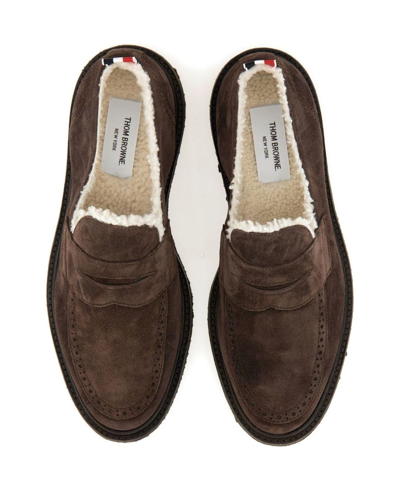 Thom Browne Shearling-lining Penny Loafers - Dark