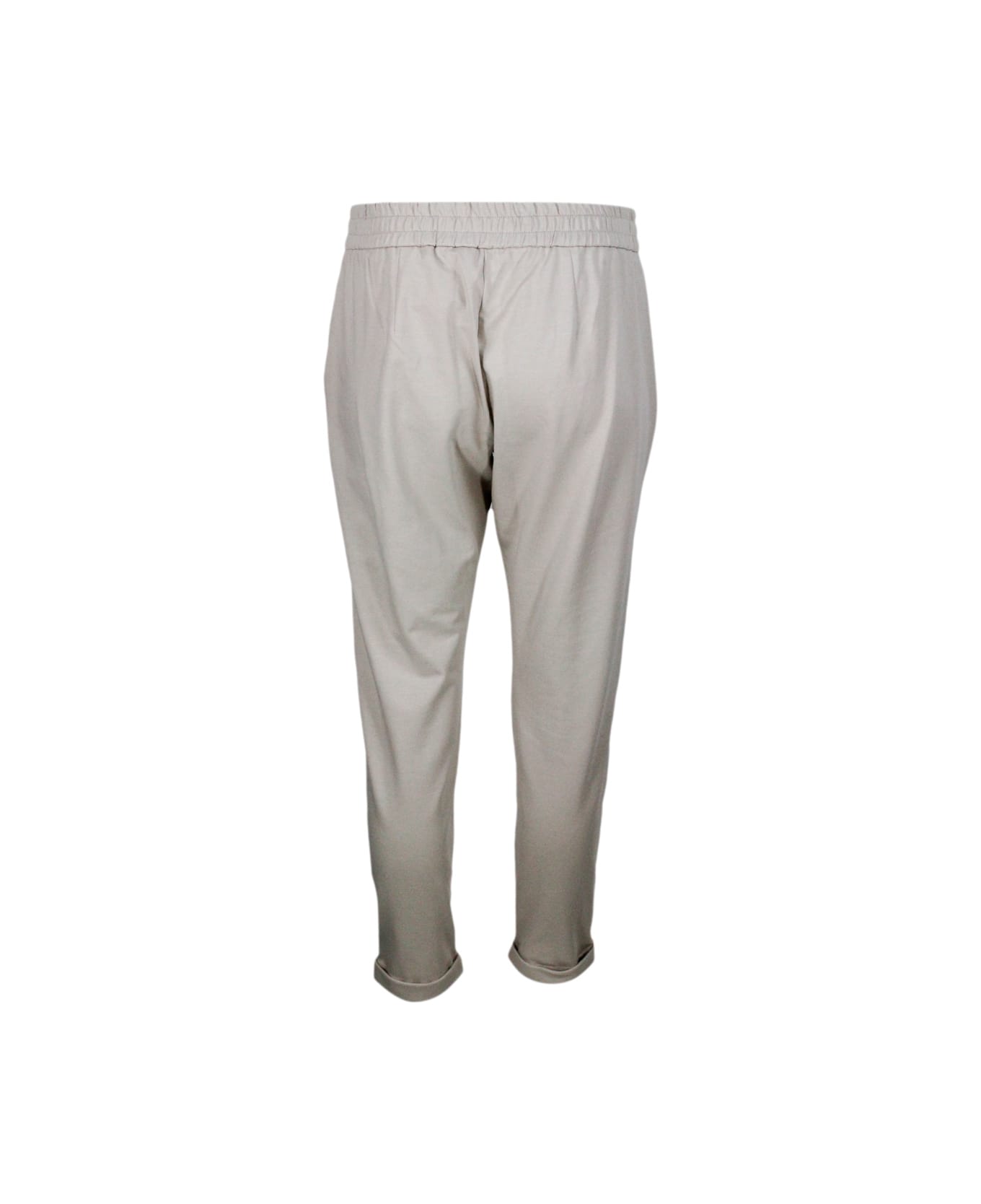 Brunello Cucinelli Jogging Trousers With Drawstring Waist In Stretch Cotton With Welt Pockets Embellished With Jewels - Beige