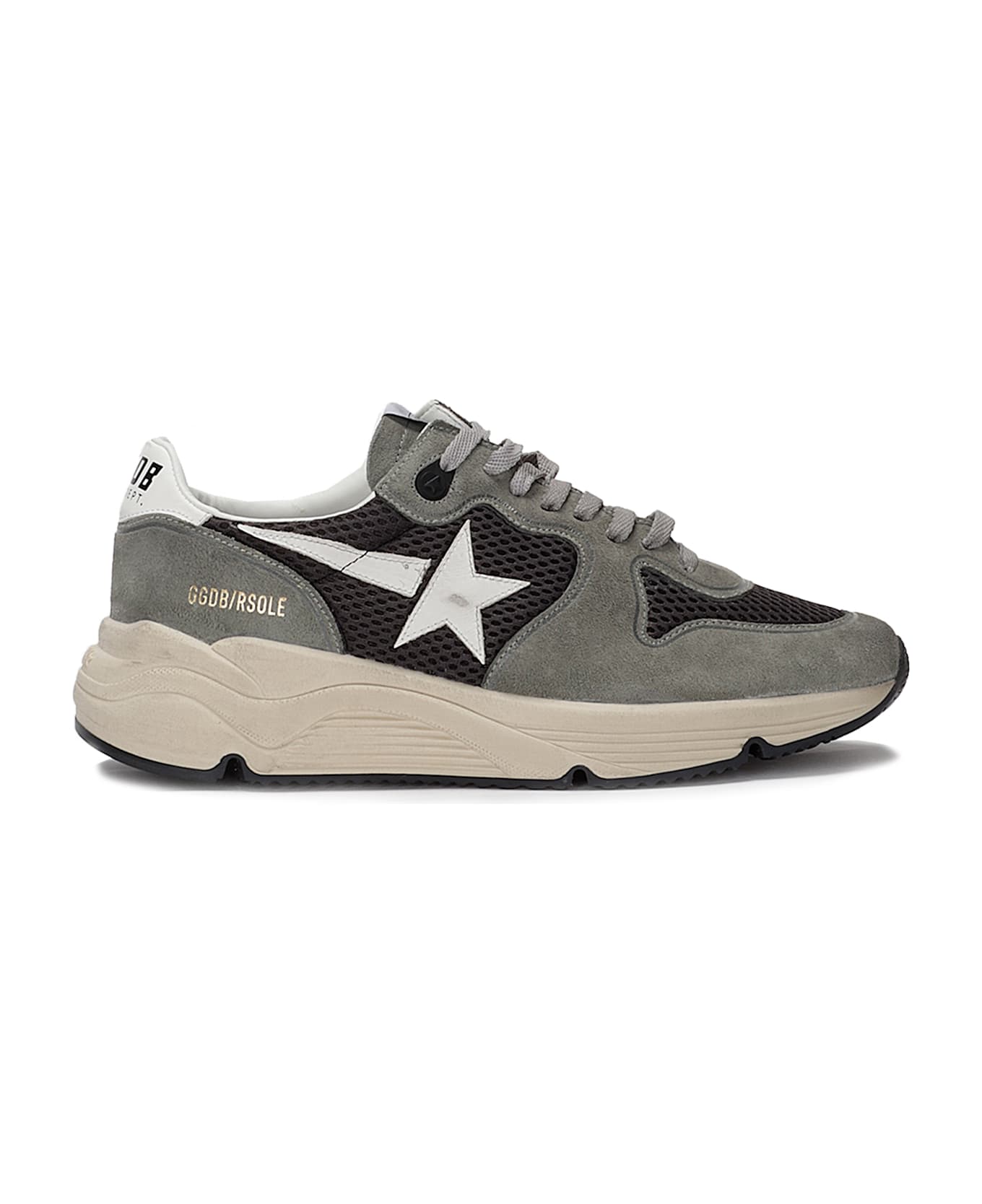 Golden Goose Running Net Upper Suede Toe And Spur Leather Star - GREEN/GREY/WHITE