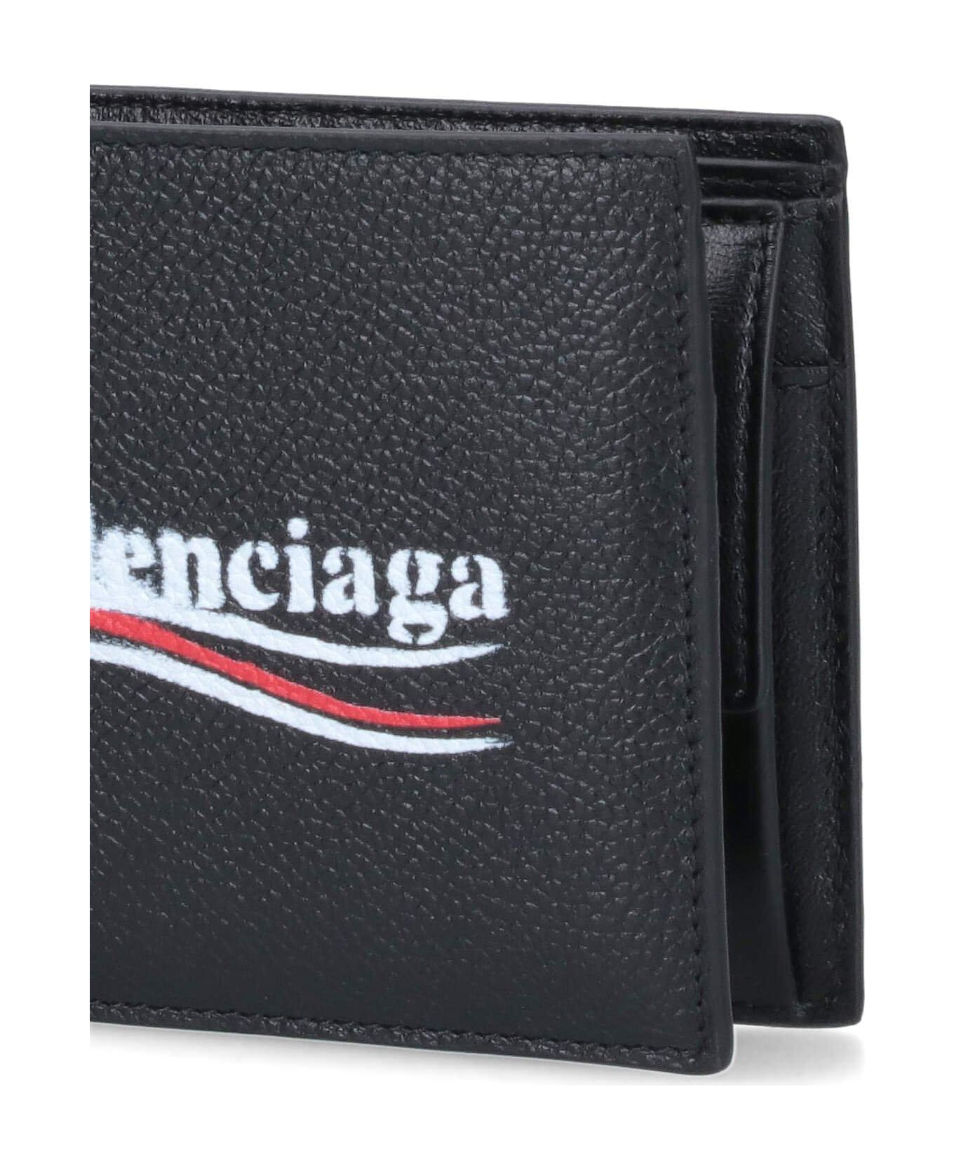 Balenciaga Political Stencil Logo Print Bifold Wallet - Black