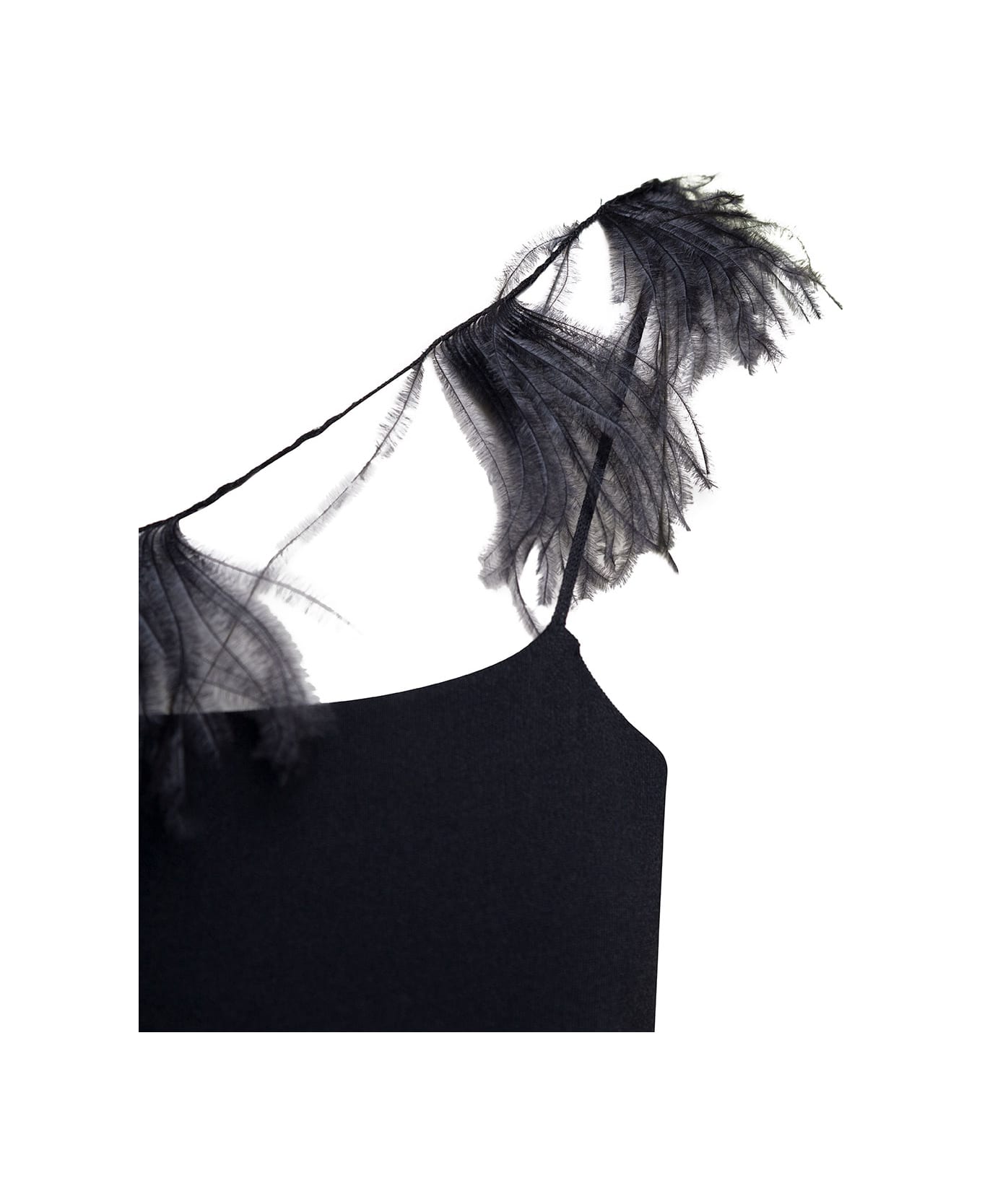 Jil Sander Midi Black Ribbed Dress With Feathers Embellishment Woman - Black