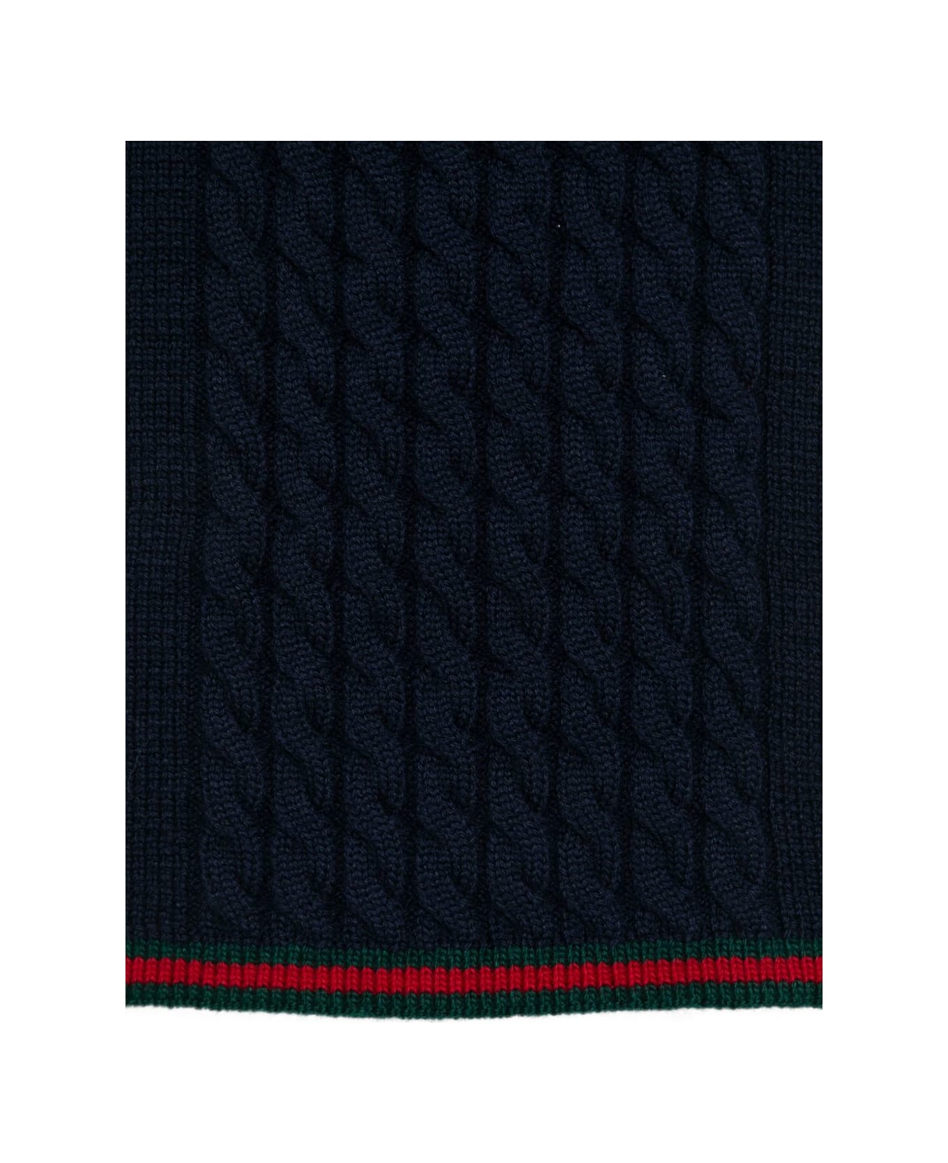 Gucci Kids Navy Blue Cable-knit Wool Scarf - Blue