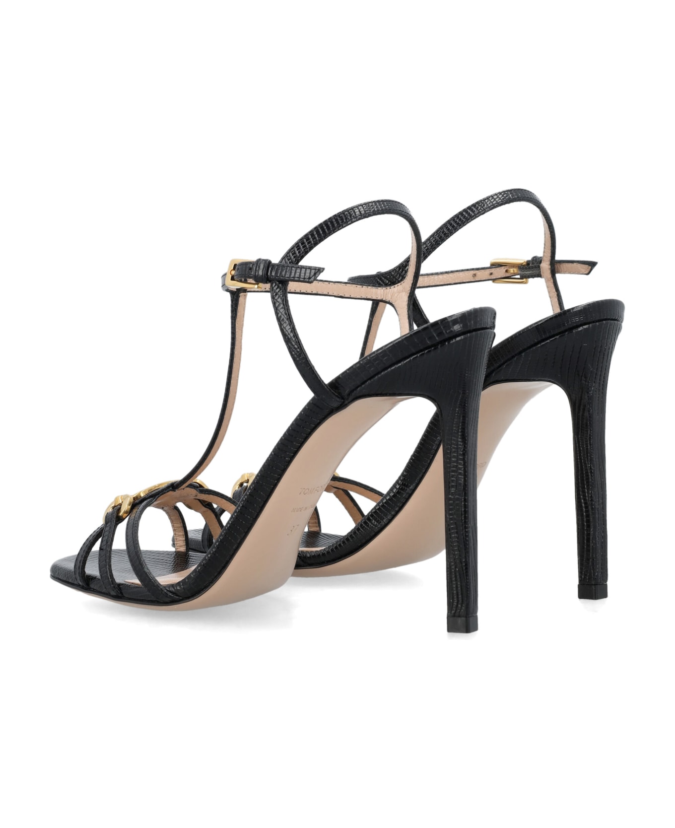 Tom Ford Stamped Lizard Leather Whitney Sandal - BLACK