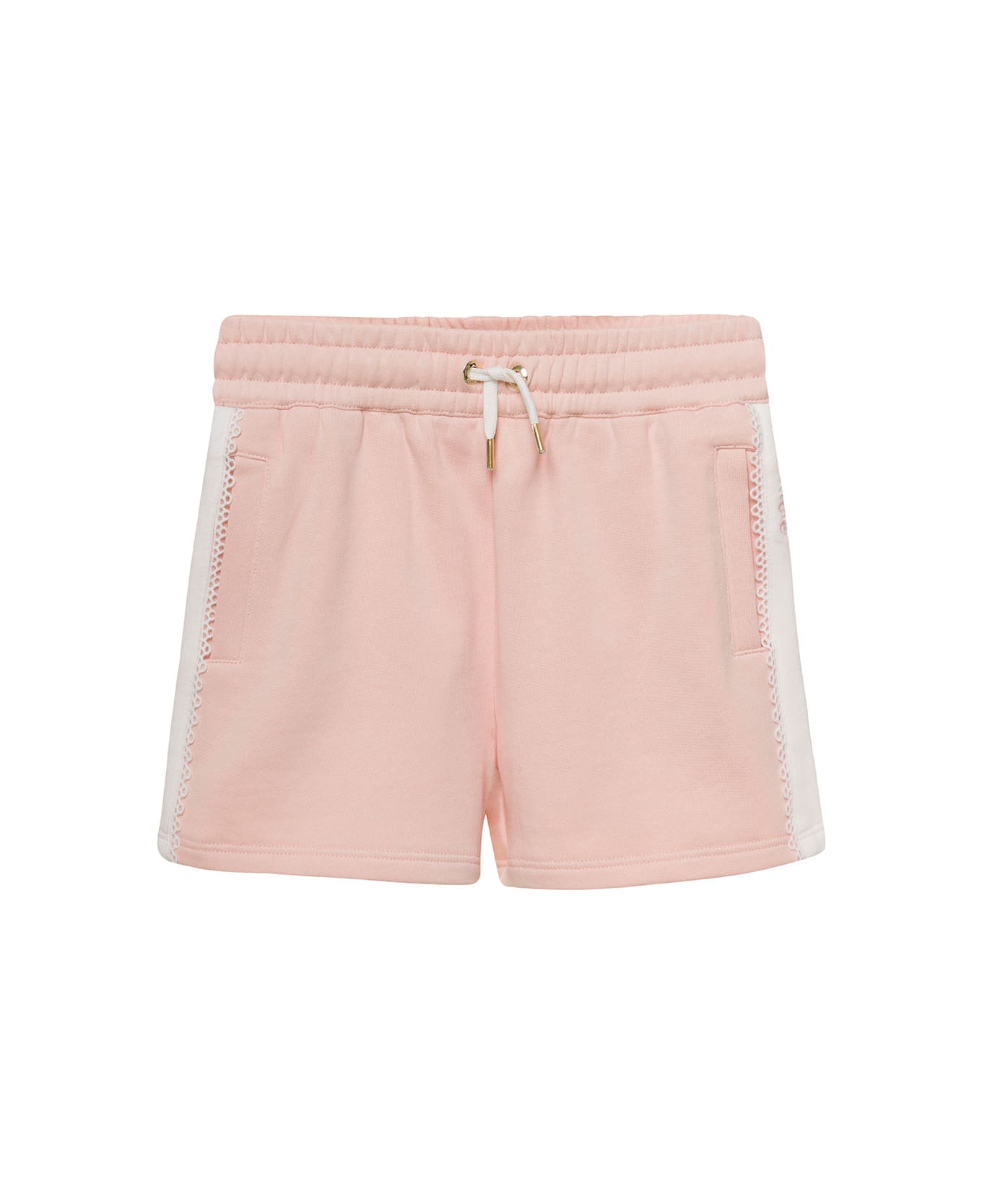 Chloé Light Pink Shorts With Logo Band In Cotton Girl - Pink
