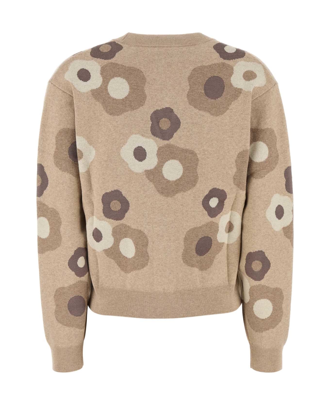 Kenzo Embroidered Wool Blend Cardigan - BEIGE
